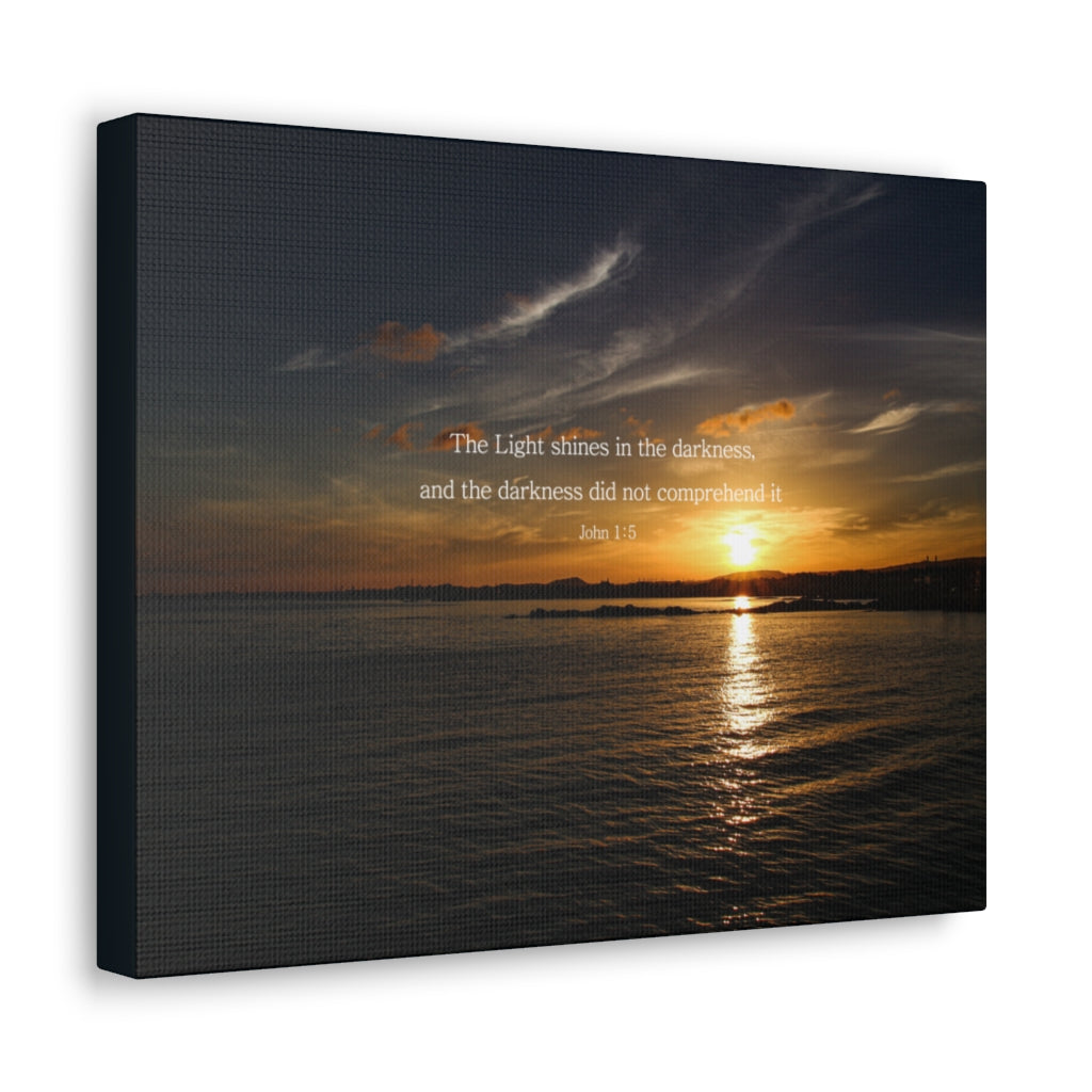 Scripture Walls The Light Shines John 1:5 Dark Bible Verse Canvas Christian Wall Art Ready to Hang Unframed-Express Your Love Gifts