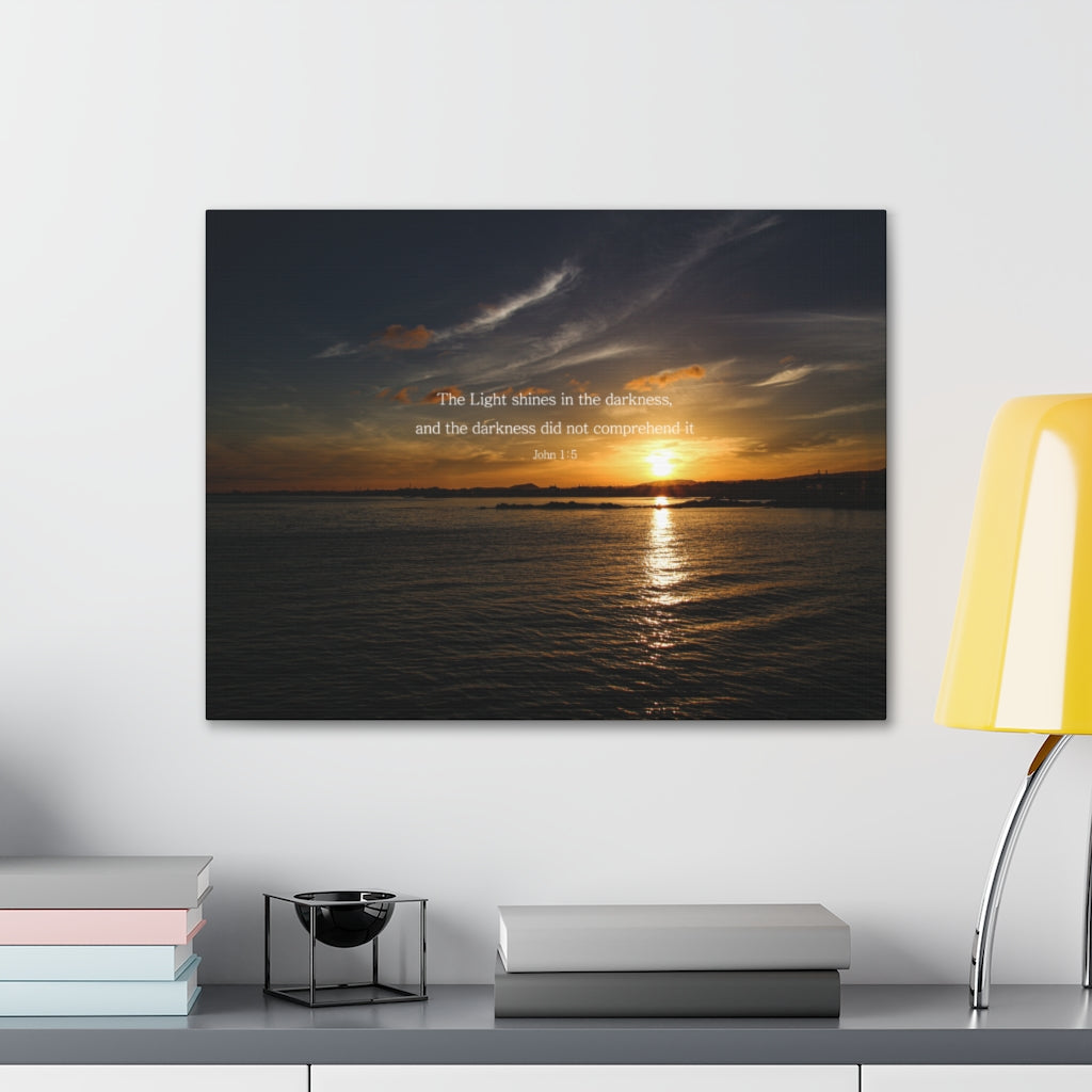 Scripture Walls The Light Shines John 1:5 Dark Bible Verse Canvas Christian Wall Art Ready to Hang Unframed-Express Your Love Gifts