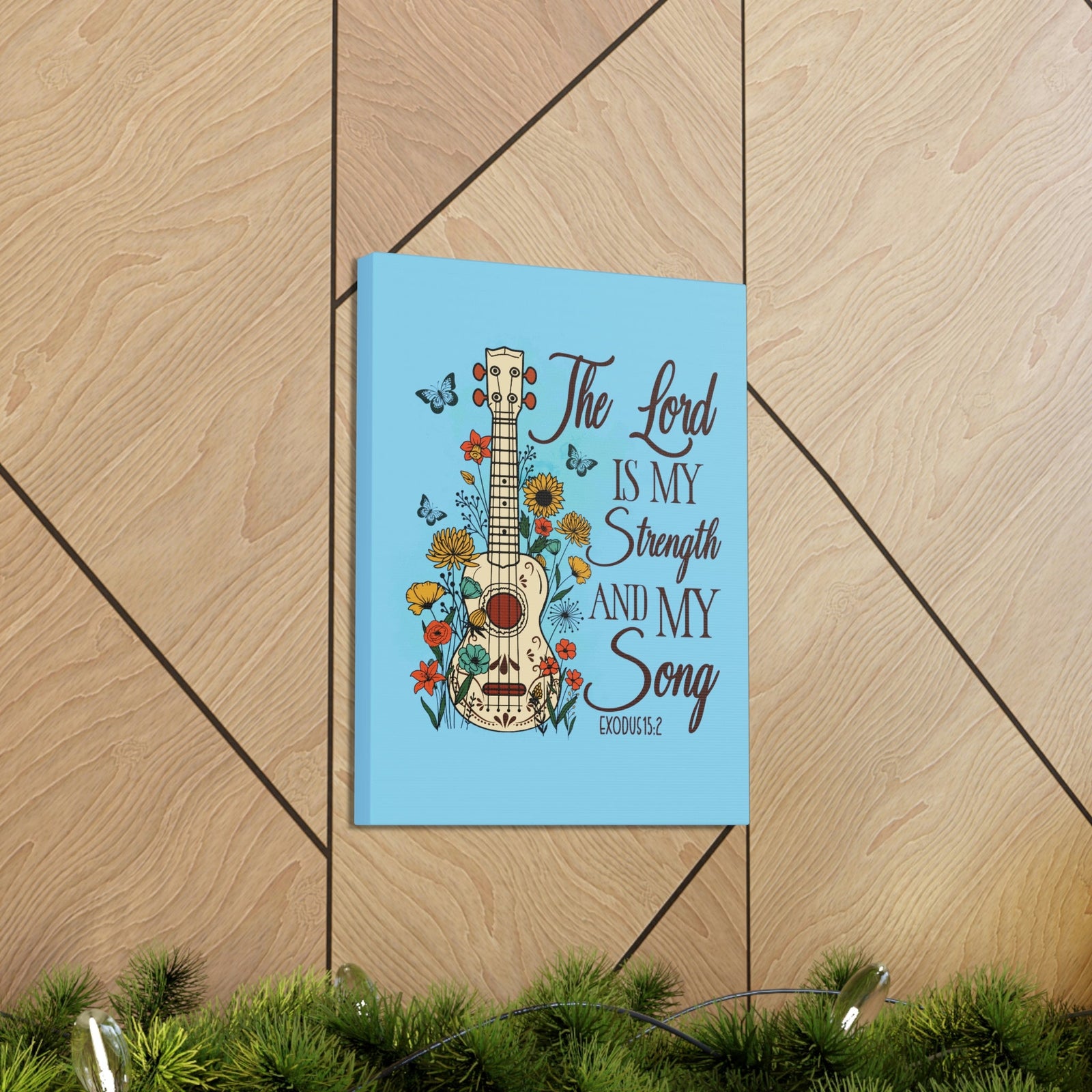 Scripture Walls The Lord Exodus 15:2 Guitar Flower Christian Wall Art Bible Verse Print Ready to Hang Unframed-Express Your Love Gifts