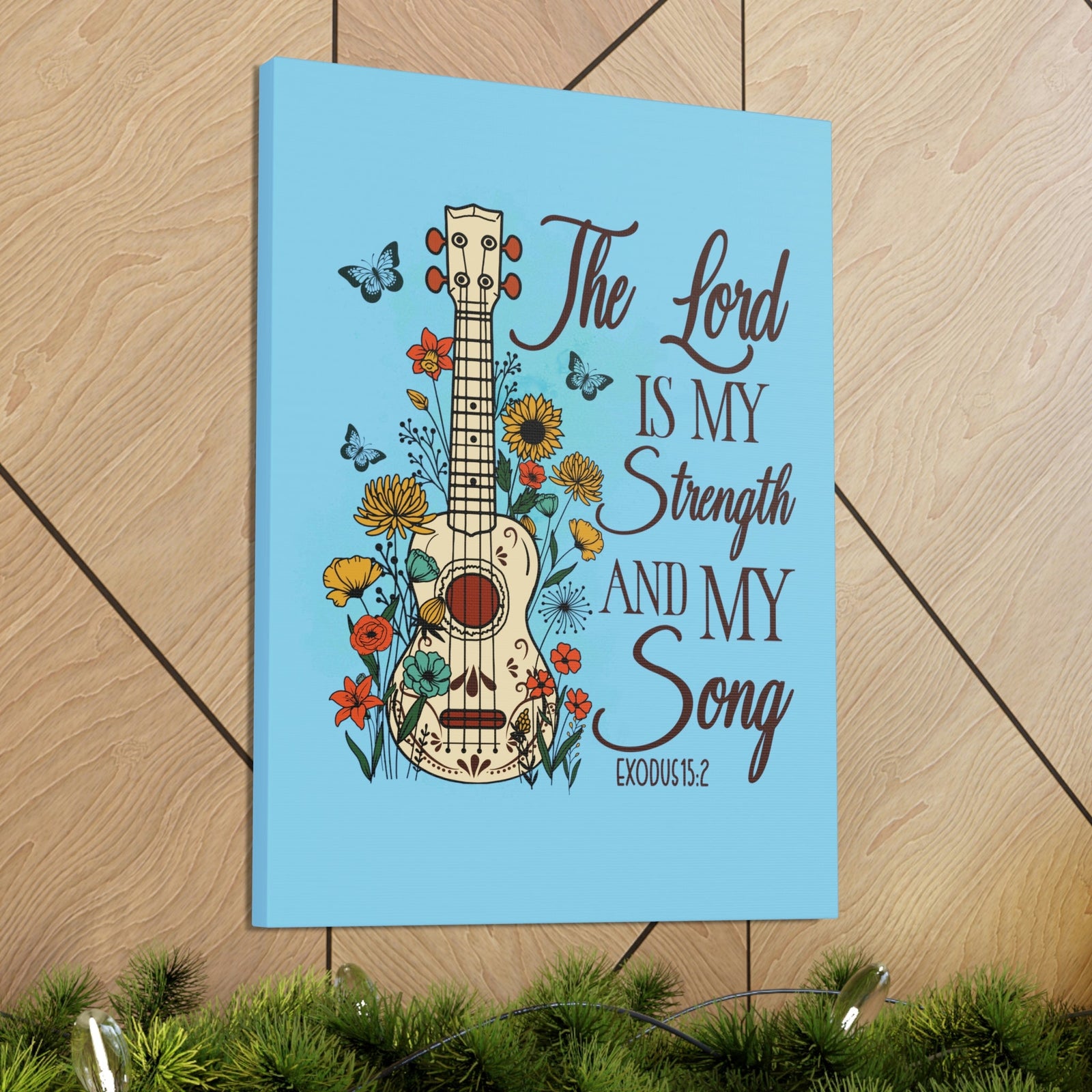 Scripture Walls The Lord Exodus 15:2 Guitar Flower Christian Wall Art Bible Verse Print Ready to Hang Unframed-Express Your Love Gifts