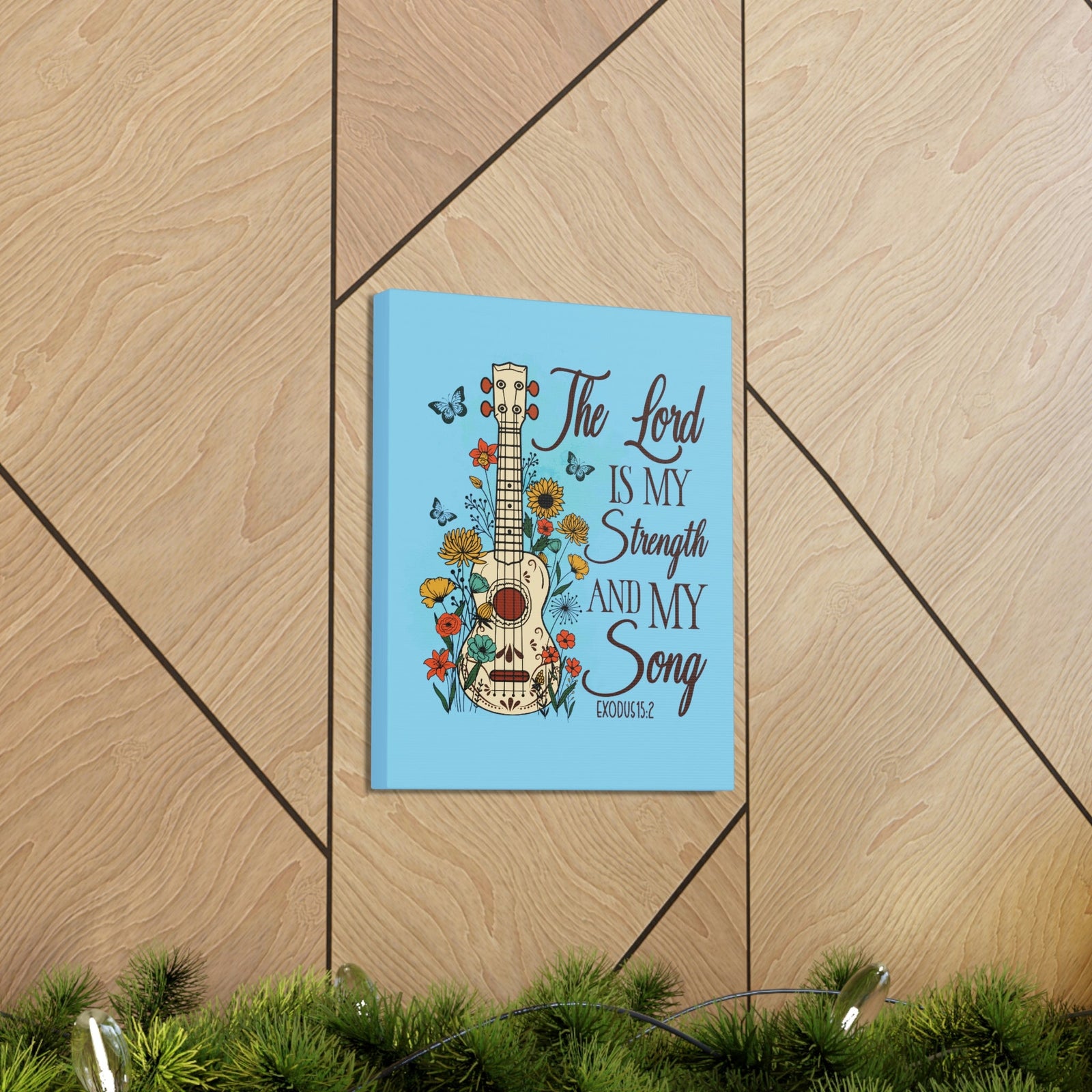 Scripture Walls The Lord Exodus 15:2 Guitar Flower Christian Wall Art Bible Verse Print Ready to Hang Unframed-Express Your Love Gifts