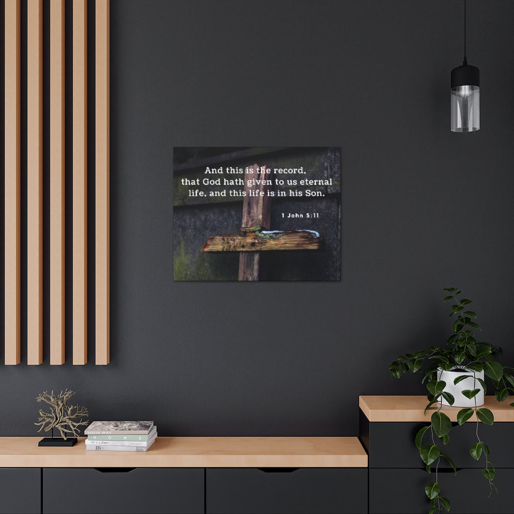 Scripture Walls The Record 1 John 5:11 Bible Verse Canvas Christian Wall Art Ready to Hang Unframed-Express Your Love Gifts