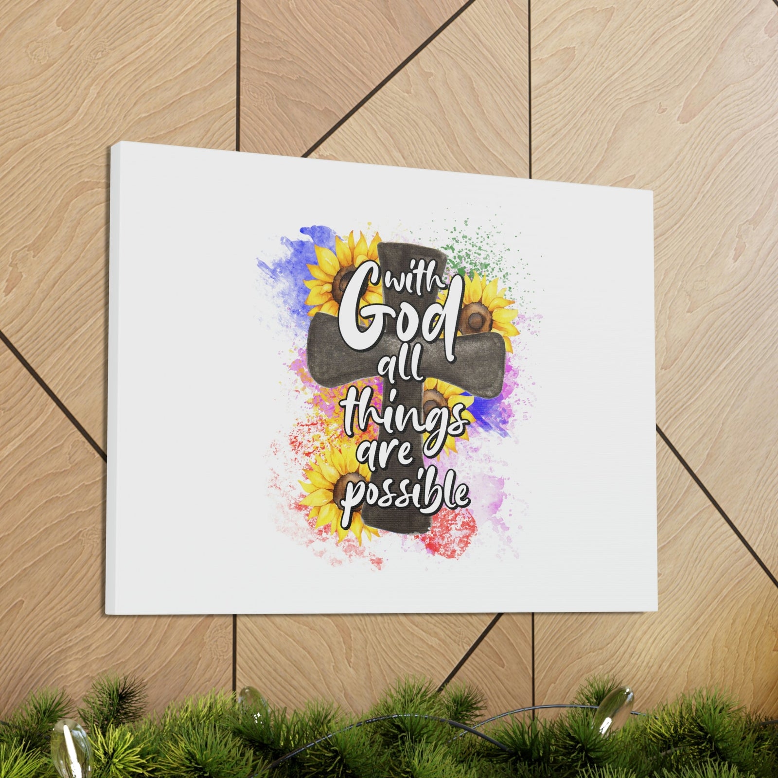 Scripture Walls Things Are Possible Matthew 19:26 Sunflower Cross Christian Wall Art Bible Verse Print Ready to Hang Unframed-Express Your Love Gifts