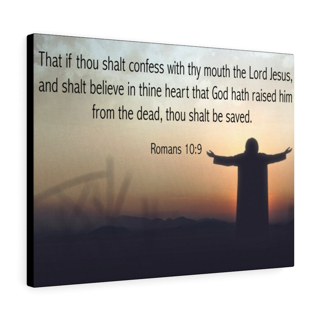 Scripture Walls Thou Shalt Be Saved Romans 10:9 Bible Verse Canvas Christian Wall Art Ready to Hang Unframed-Express Your Love Gifts