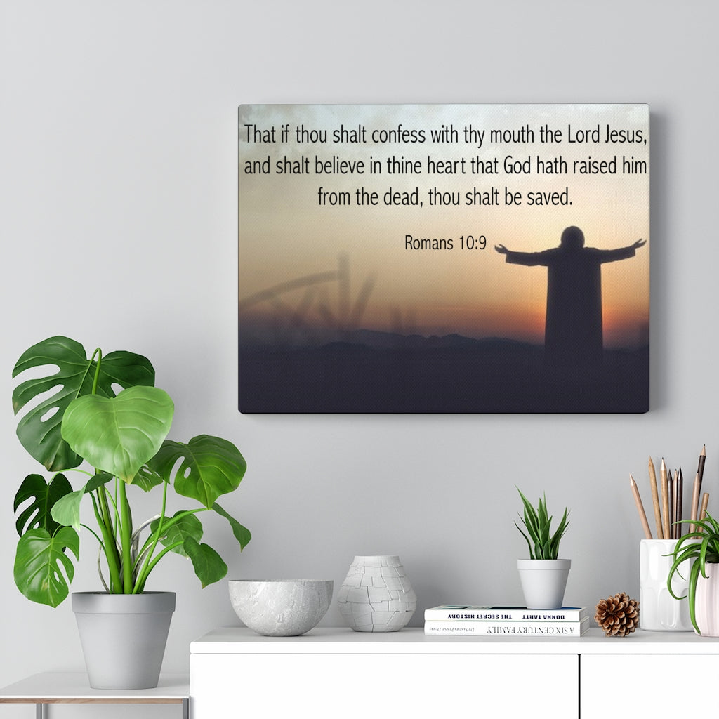 Scripture Walls Thou Shalt Be Saved Romans 10:9 Bible Verse Canvas Christian Wall Art Ready to Hang Unframed-Express Your Love Gifts