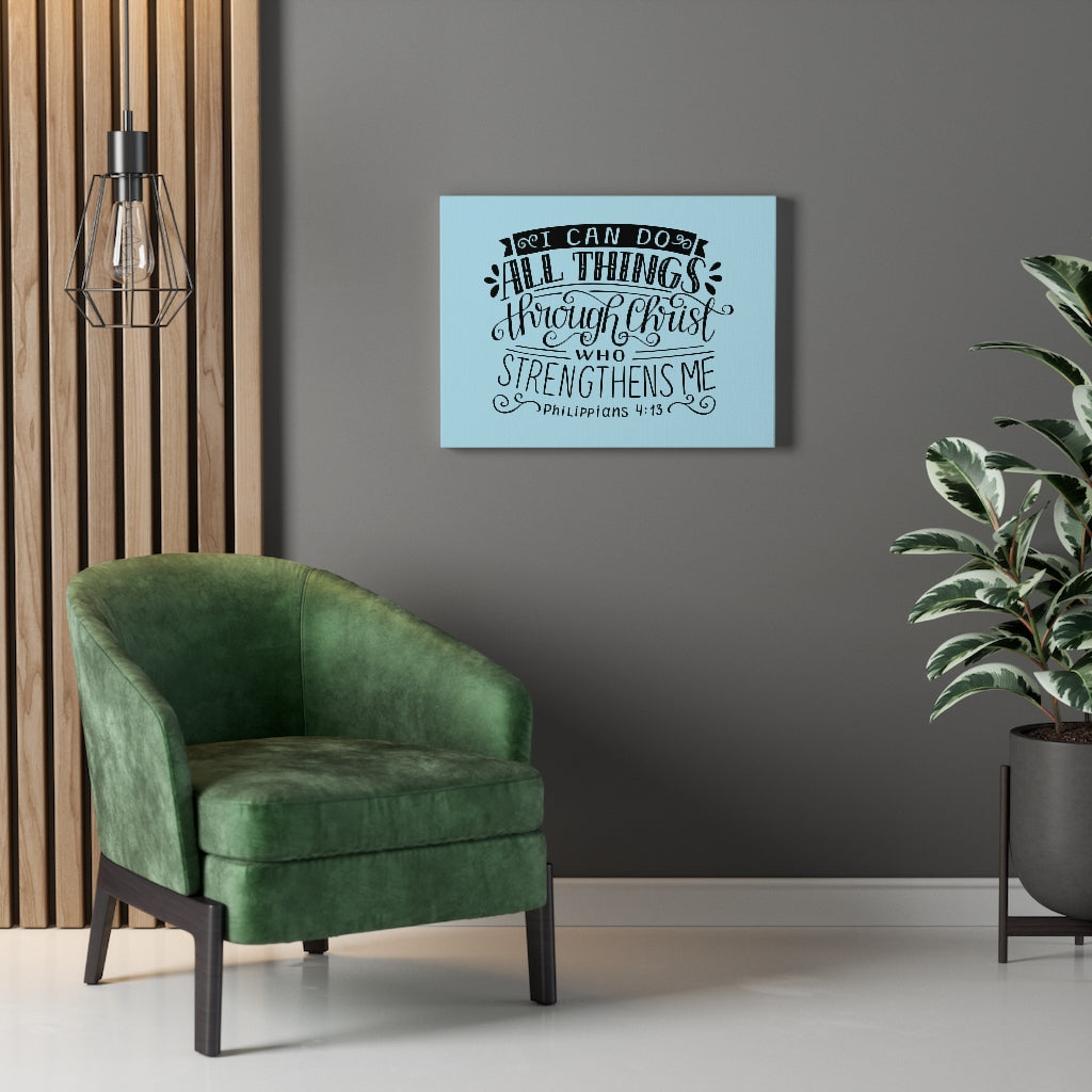 Scripture Walls Through Christ Philippians 4:13 Sky Blue Bible Verse Canvas Christian Wall Art Ready to Hang Unframed-Express Your Love Gifts