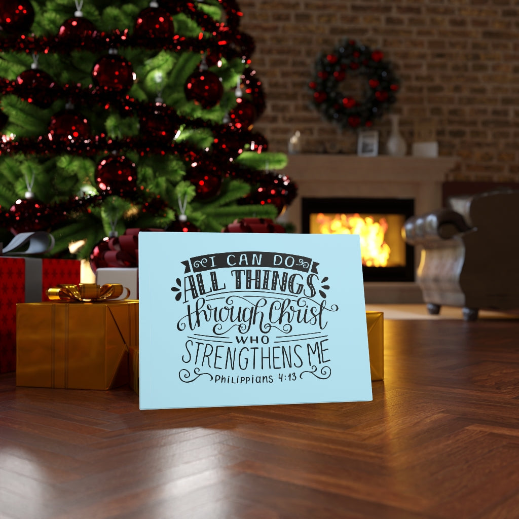 Scripture Walls Through Christ Philippians 4:13 Sky Blue Bible Verse Canvas Christian Wall Art Ready to Hang Unframed-Express Your Love Gifts