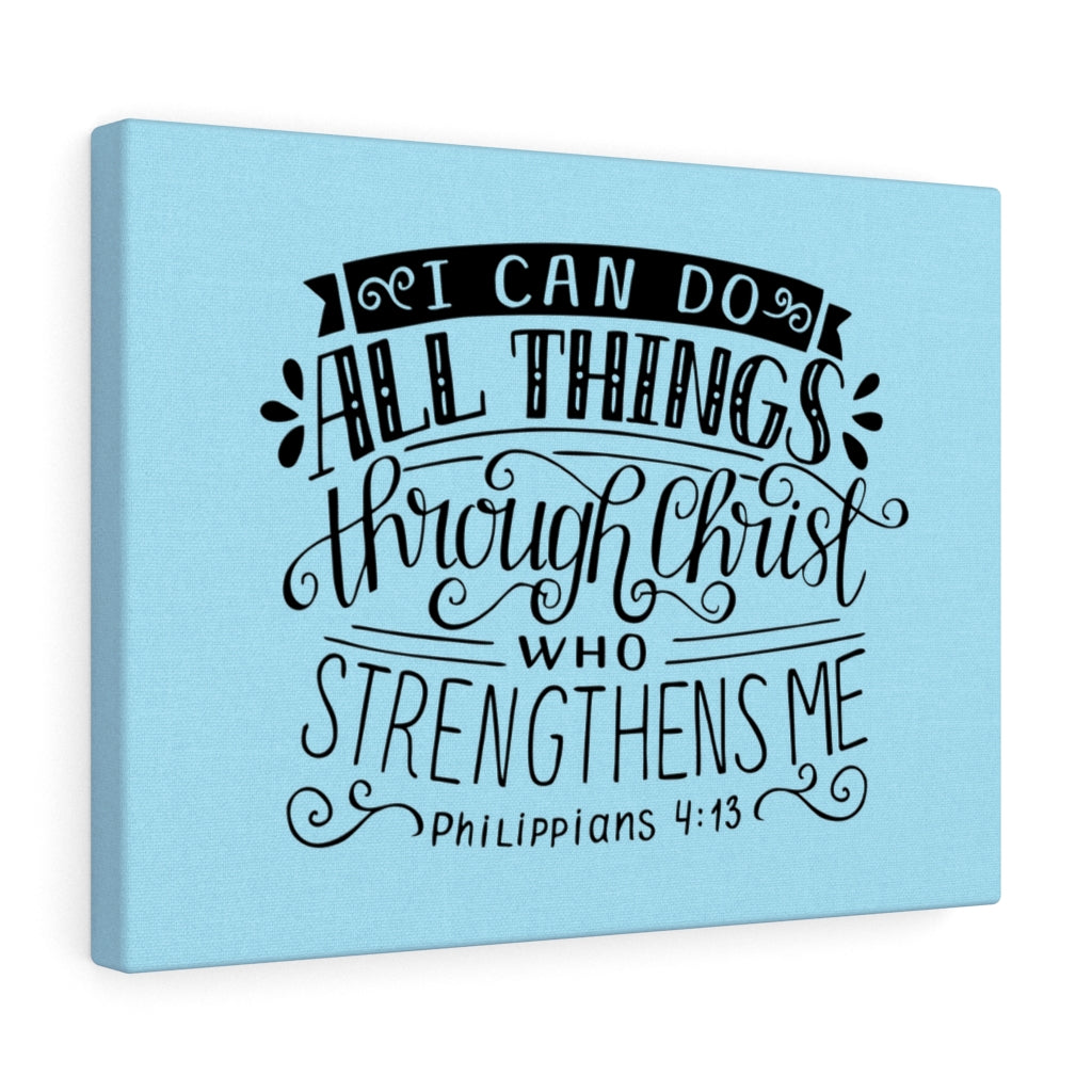 Scripture Walls Through Christ Philippians 4:13 Sky Blue Bible Verse Canvas Christian Wall Art Ready to Hang Unframed-Express Your Love Gifts