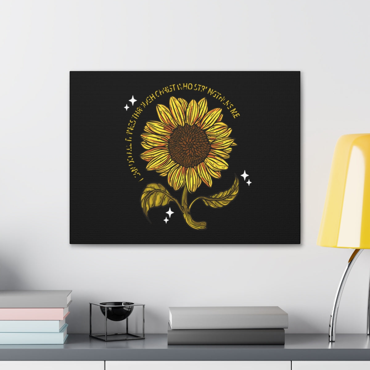Scripture Walls Through Christ Sunflower Philippians 4:13 Christian Wall Art Bible Verse Print Ready to Hang Unframed-Express Your Love Gifts
