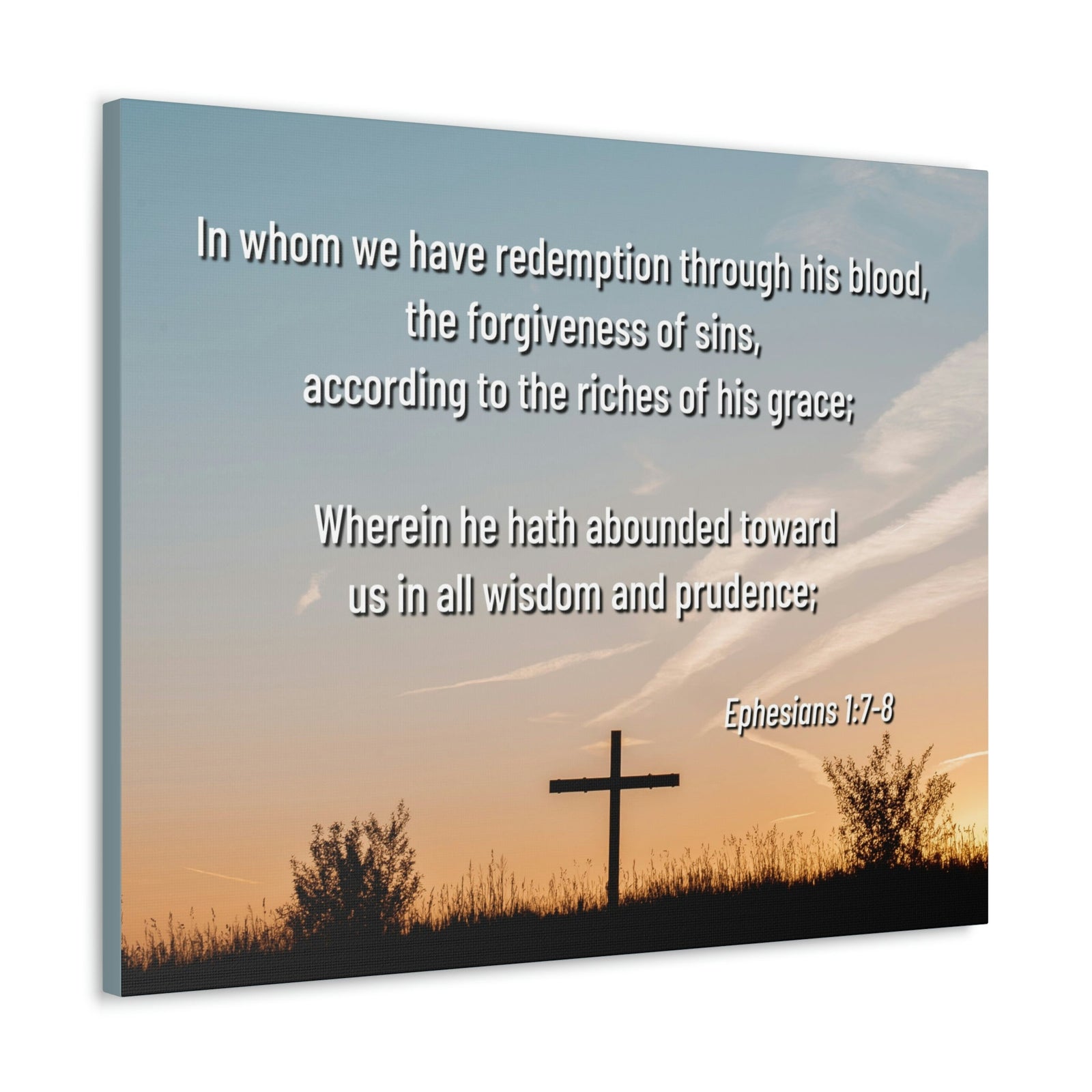 Scripture Walls Through His Blood Ephesians 1:7 Bible Verse Canvas Christian Wall Art Ready to Hang Unframed-Express Your Love Gifts