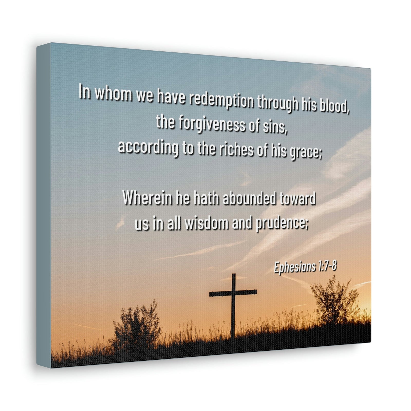 Scripture Walls Through His Blood Ephesians 1:7 Bible Verse Canvas Christian Wall Art Ready to Hang Unframed-Express Your Love Gifts