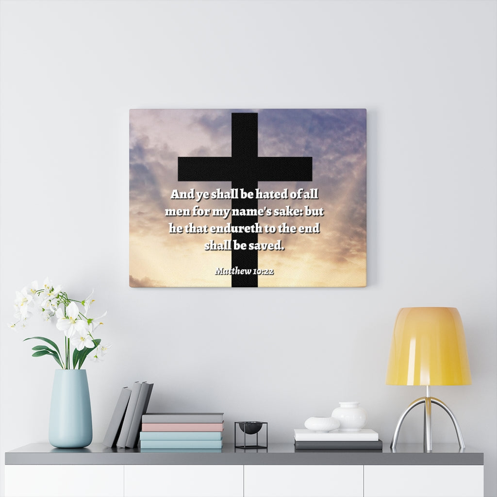 Scripture Walls To The End Matthew 10:22 Bible Verse Canvas Christian Wall Art Ready to Hang Unframed-Express Your Love Gifts