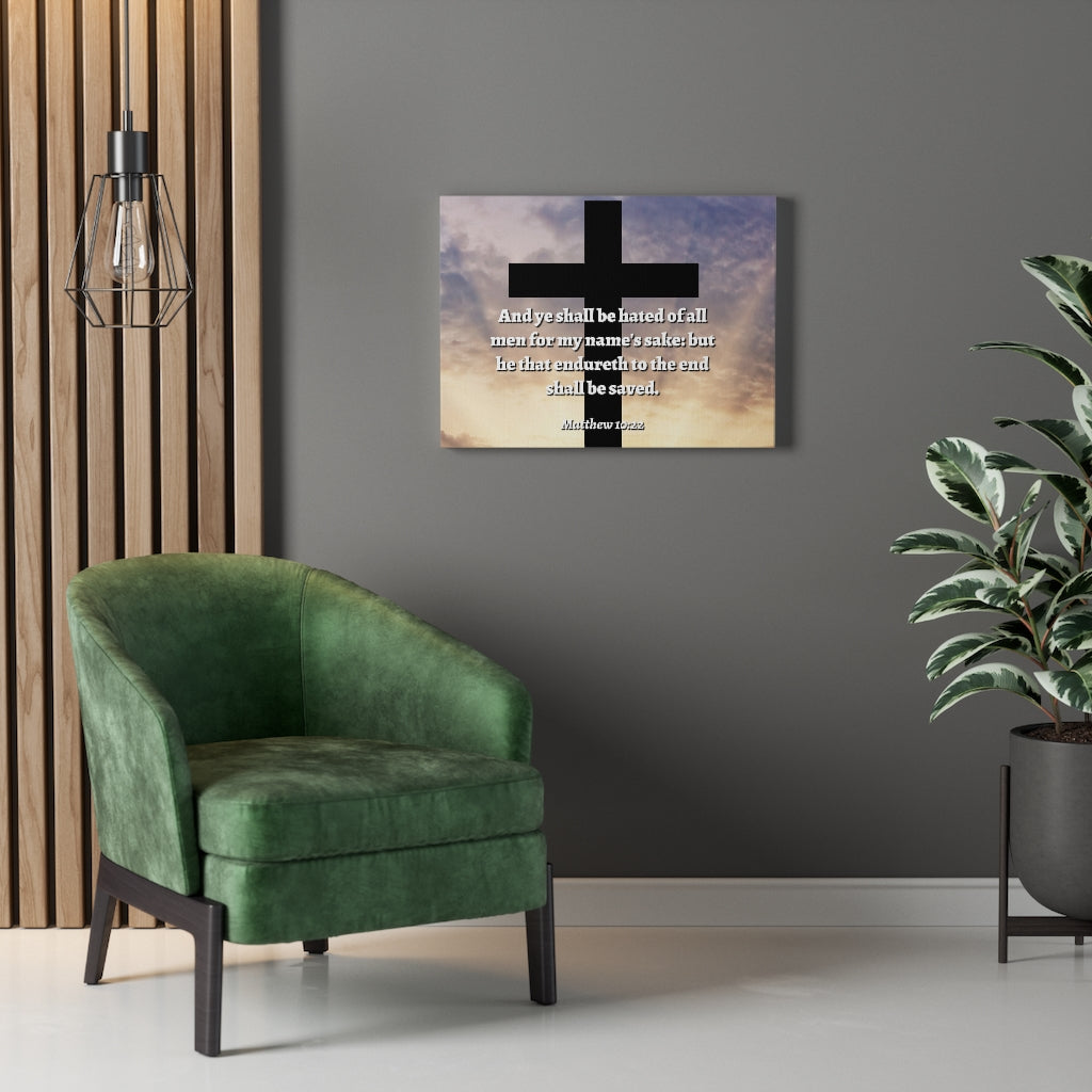 Scripture Walls To The End Matthew 10:22 Bible Verse Canvas Christian Wall Art Ready to Hang Unframed-Express Your Love Gifts