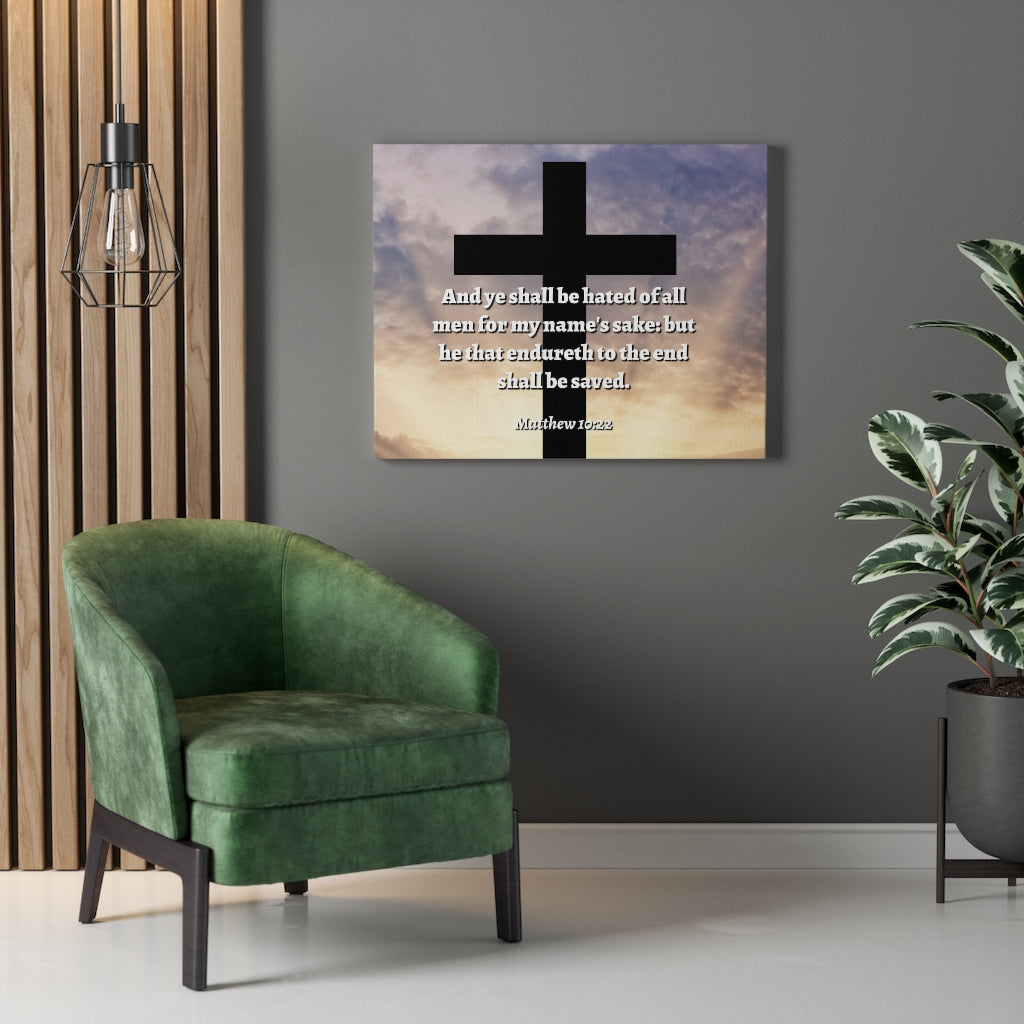 Scripture Walls To The End Matthew 10:22 Bible Verse Canvas Christian Wall Art Ready to Hang Unframed-Express Your Love Gifts