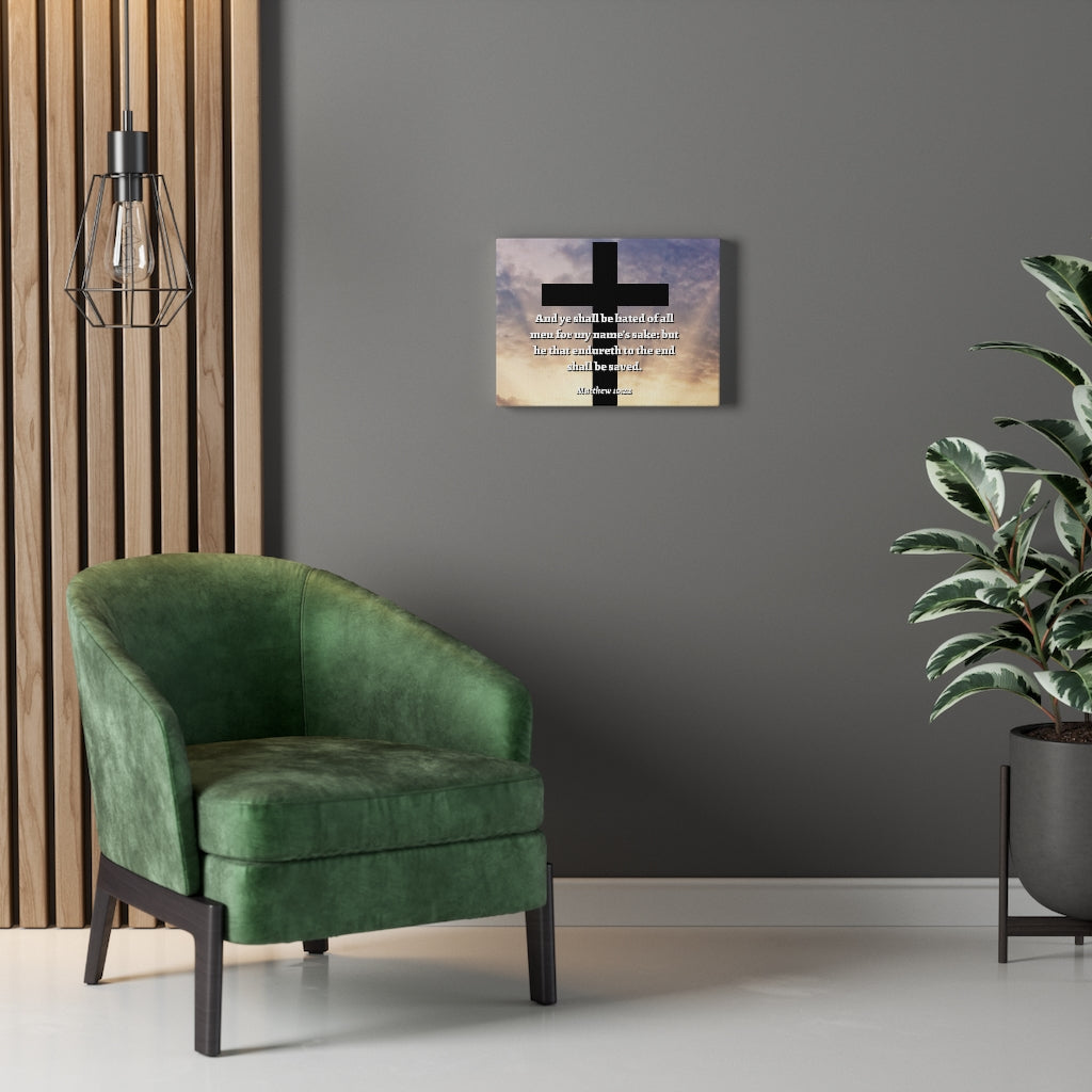 Scripture Walls To The End Matthew 10:22 Bible Verse Canvas Christian Wall Art Ready to Hang Unframed-Express Your Love Gifts