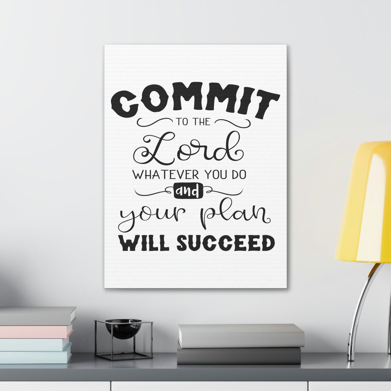 Scripture Walls To The Lord Proverbs 16:3 Cursive Christian Wall Art Print Ready to Hang Unframed-Express Your Love Gifts