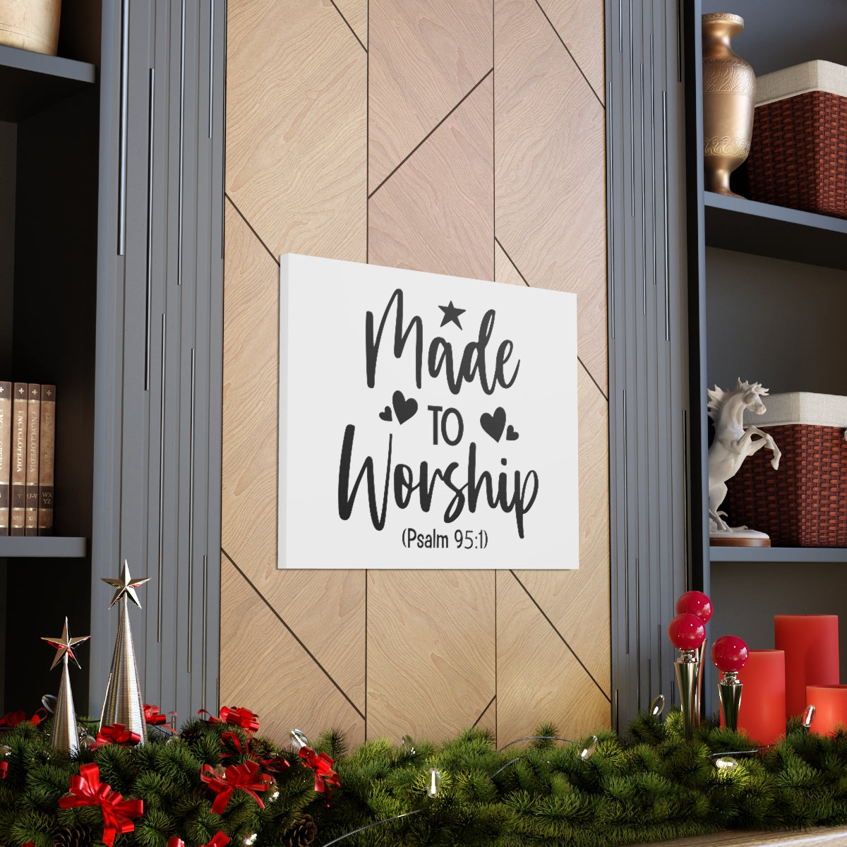 Scripture Walls To Worship Psalm 95:1 Star & Hearts Bible Verse Canvas Christian Wall Art Ready to Hang Unframed-Express Your Love Gifts