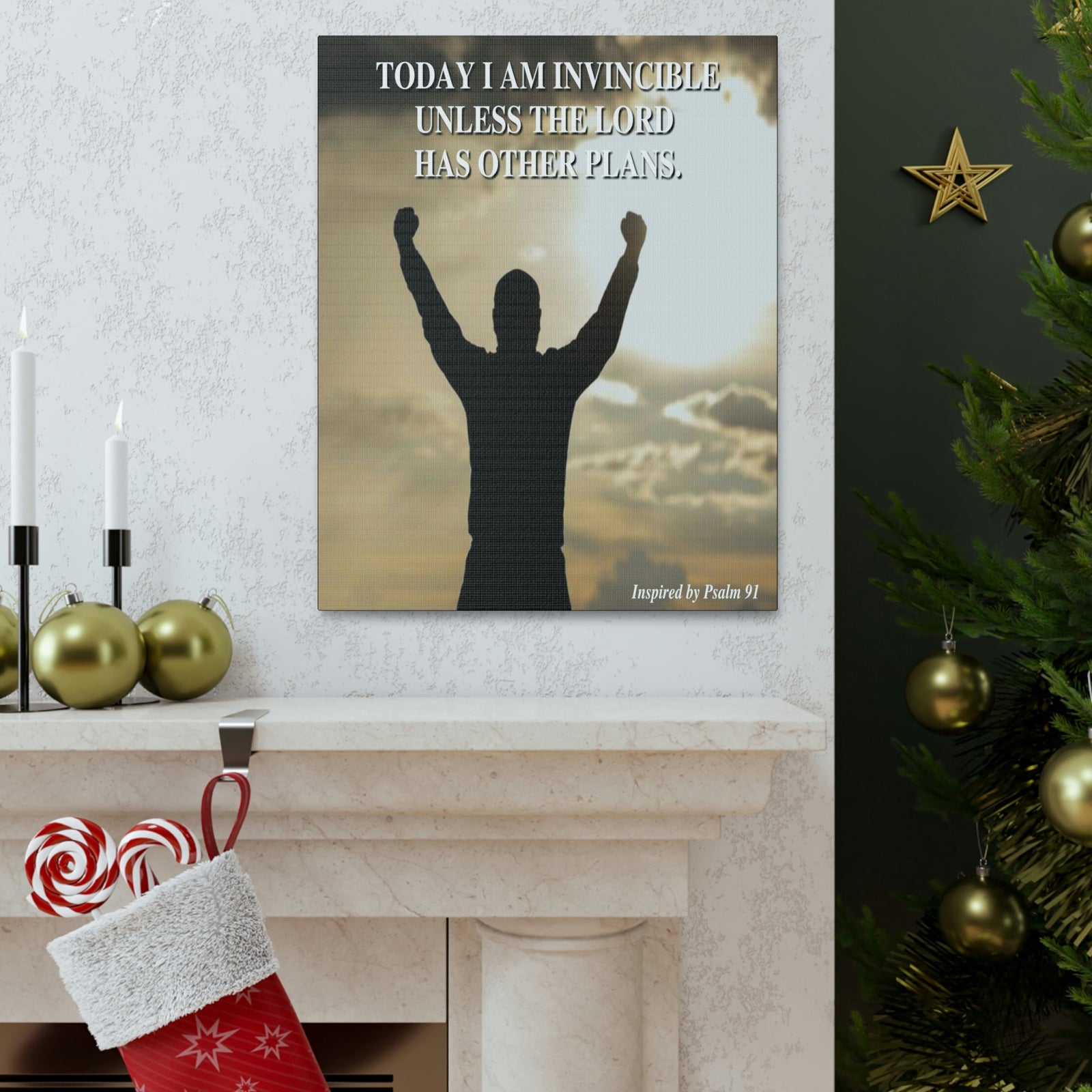 Scripture Walls Today I Am Invincible Canvas Psalm 91 Bible Verse Canvas Christian Wall Art Ready to Hang Unframed-Express Your Love Gifts