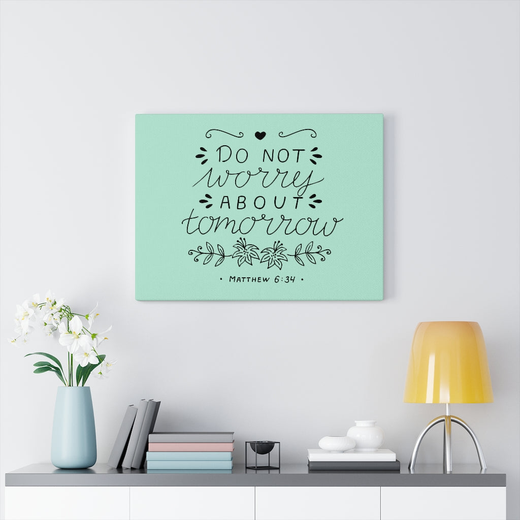 Scripture Walls Tomorrow Teal Matthew 6:34 Bible Verse Canvas Christian Wall Art Ready to Hang Unframed-Express Your Love Gifts