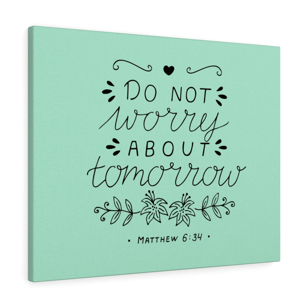 Scripture Walls Tomorrow Teal Matthew 6:34 Bible Verse Canvas Christian Wall Art Ready to Hang Unframed-Express Your Love Gifts