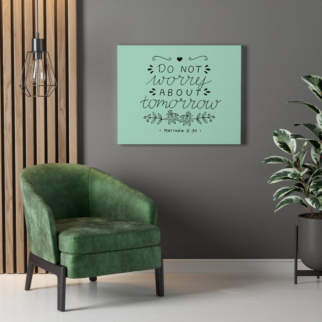 Scripture Walls Tomorrow Teal Matthew 6:34 Bible Verse Canvas Christian Wall Art Ready to Hang Unframed-Express Your Love Gifts