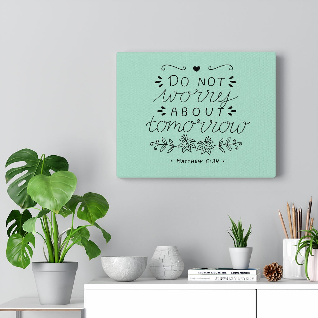 Scripture Walls Tomorrow Teal Matthew 6:34 Bible Verse Canvas Christian Wall Art Ready to Hang Unframed-Express Your Love Gifts