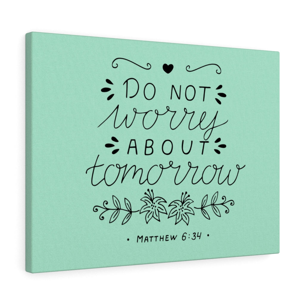 Scripture Walls Tomorrow Teal Matthew 6:34 Bible Verse Canvas Christian Wall Art Ready to Hang Unframed-Express Your Love Gifts