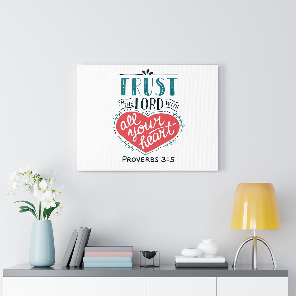 Scripture Walls Trust The Lord Red Heart Proverbs 3:5 Bible Verse Canvas Christian Wall Art Ready to Hang Unframed-Express Your Love Gifts