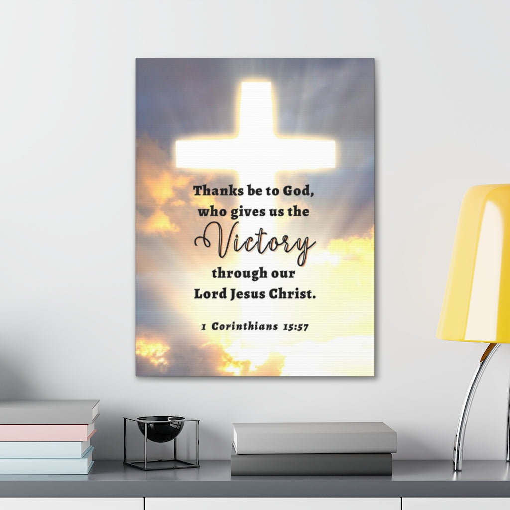 Scripture Walls Victory In Christ 1 Corinthians 15:57 Bible Verse Canvas Christian Wall Art Ready to Hang Unframed-Express Your Love Gifts