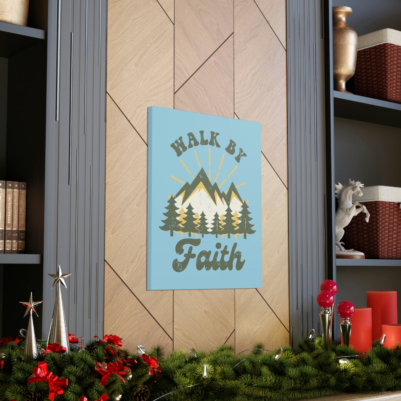 Scripture Walls Walk By Faith 2 Corinthians 5:7 Mountain Rays Christian Wall Art Bible Verse Print Ready to Hang Unframed-Express Your Love Gifts