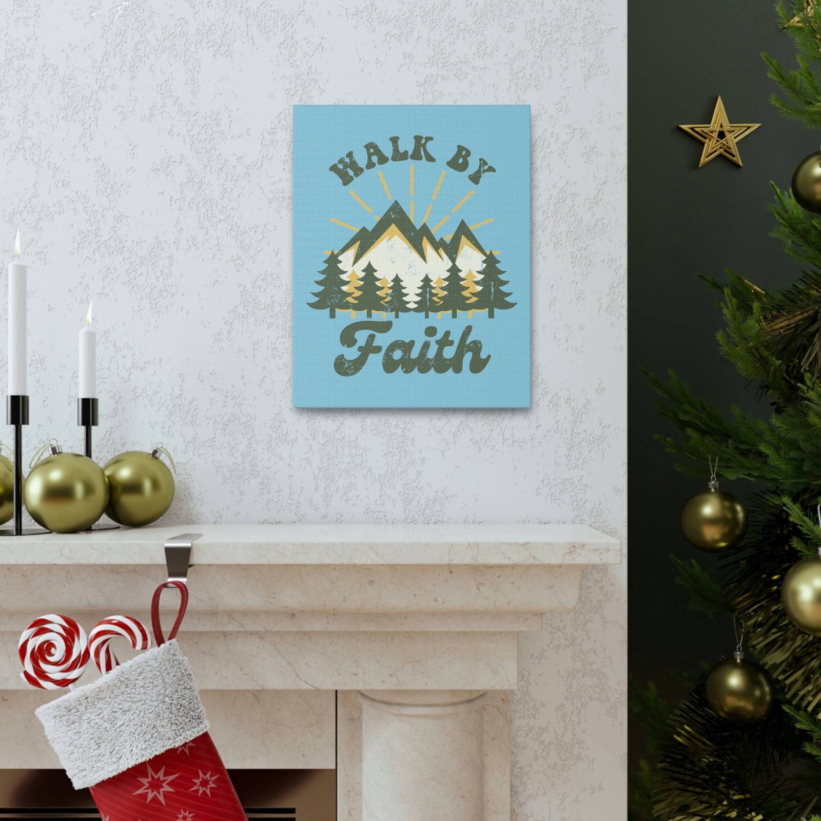 Scripture Walls Walk By Faith 2 Corinthians 5:7 Mountain Rays Christian Wall Art Bible Verse Print Ready to Hang Unframed-Express Your Love Gifts