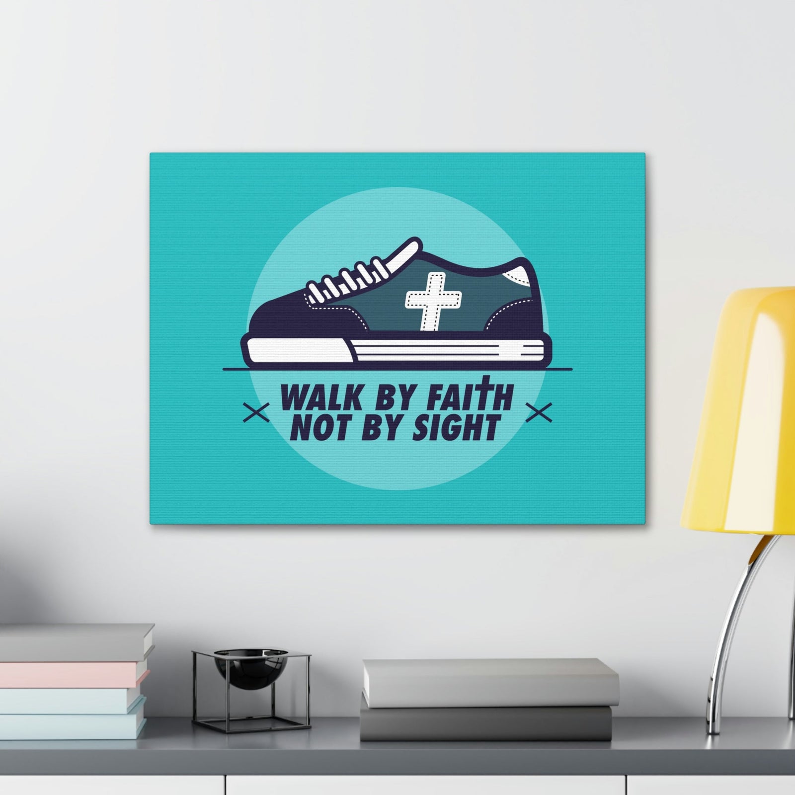Scripture Walls Walk By Faith Not By Sight 2 Corinthians 5:7 Blue Shoes Christian Wall Art Bible Verse Print Ready to Hang Unframed-Express Your Love Gifts