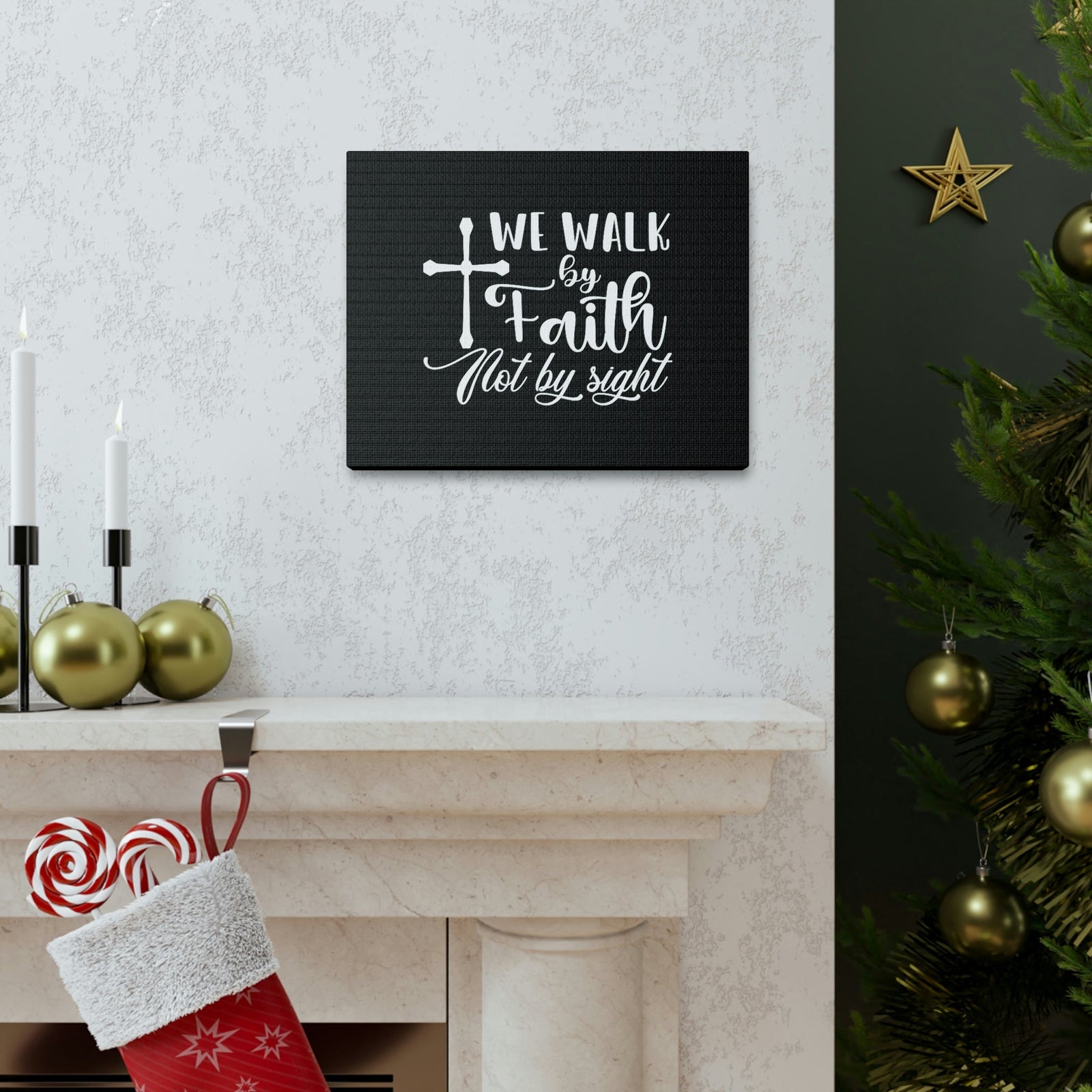 Scripture Walls We Walk By Faith Not By Sight 2 Corinthians 5:7 White Cross Christian Wall Art Bible Verse Print Ready to Hang Unframed-Express Your Love Gifts
