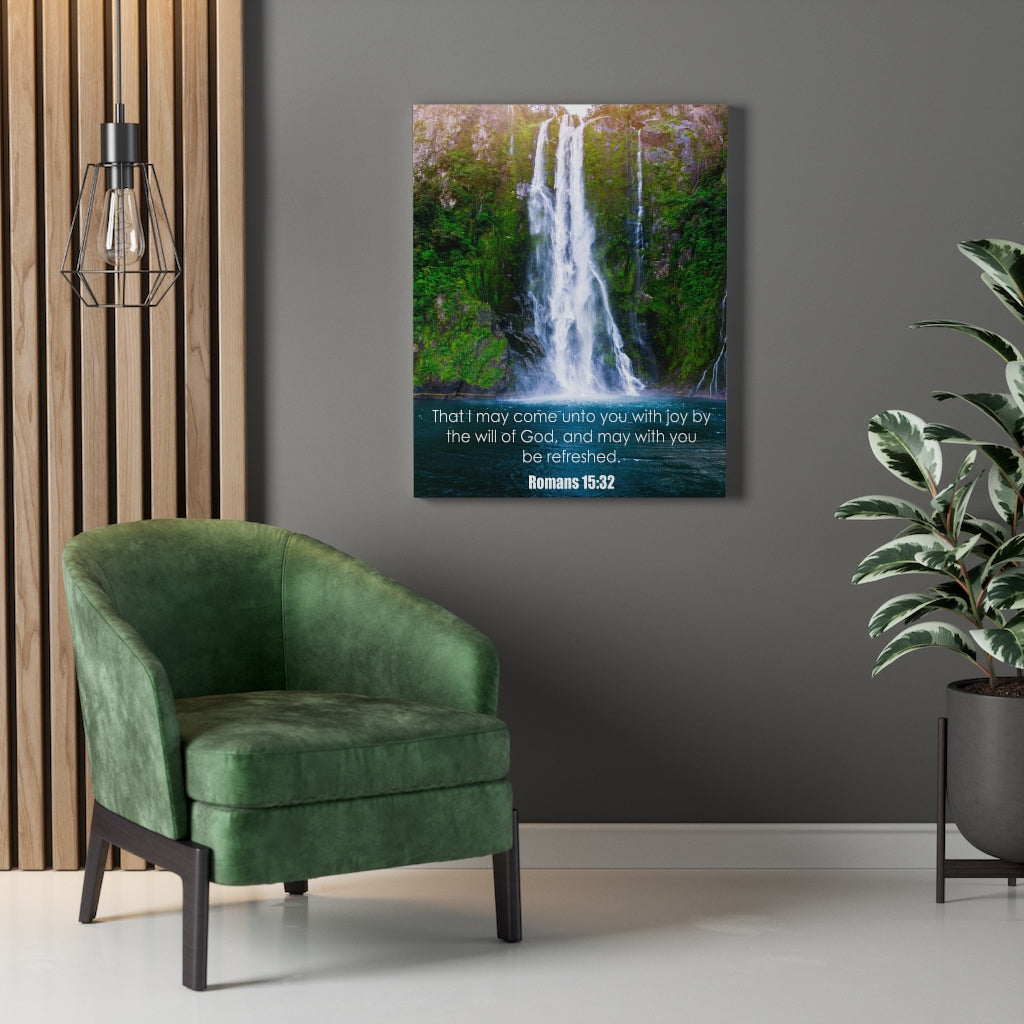 Scripture Walls Will of God Romans 15:32 Bible Verse Canvas Christian Wall Art Ready to Hang Unframed-Express Your Love Gifts