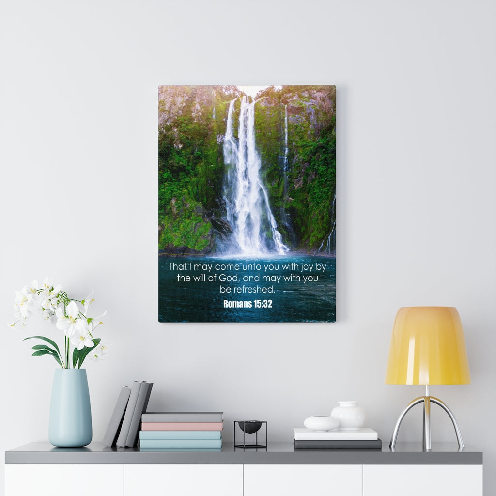 Scripture Walls Will of God Romans 15:32 Bible Verse Canvas Christian Wall Art Ready to Hang Unframed-Express Your Love Gifts