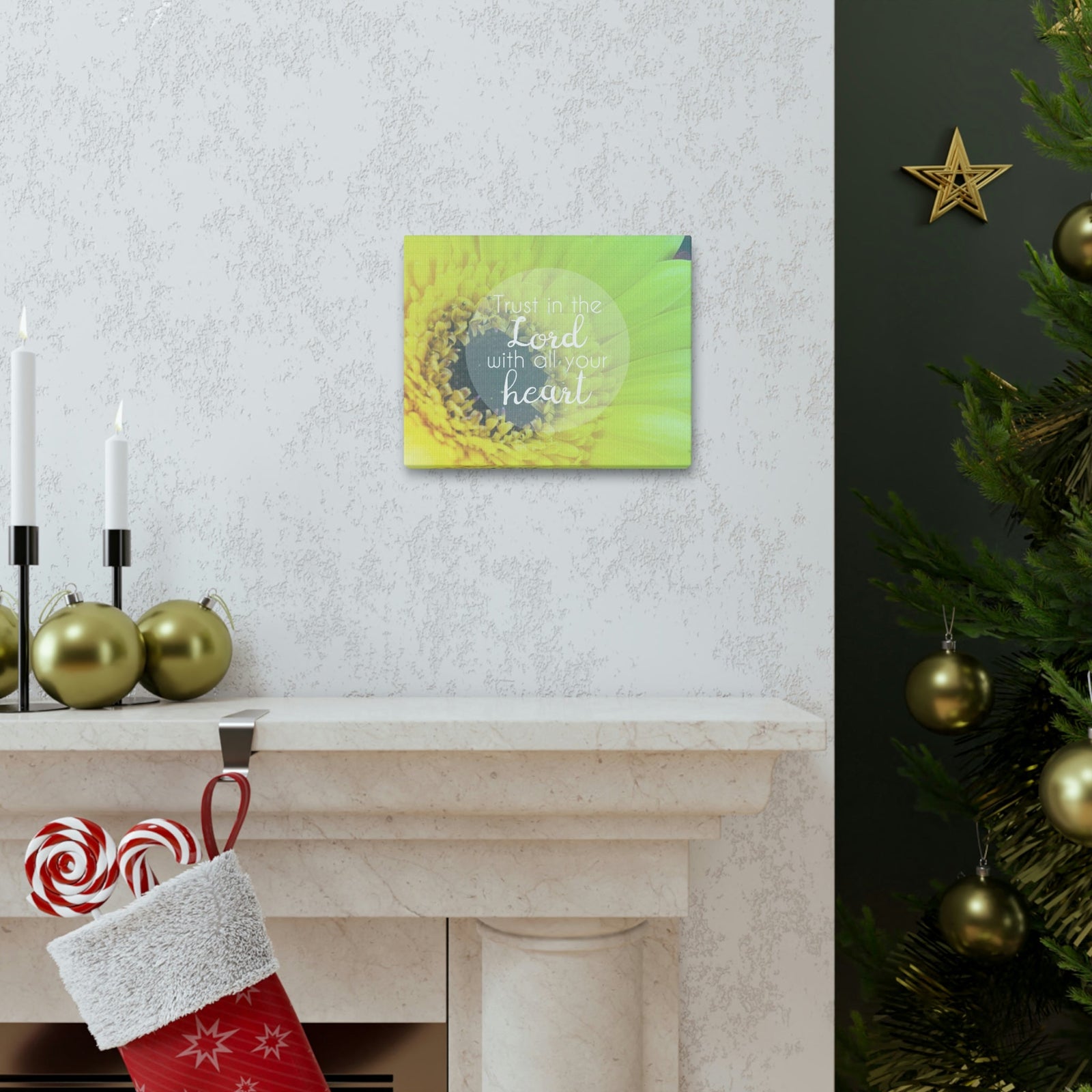 Scripture Walls With All Your Heart Proverbs 3:5 Lime Flower Christian Wall Art Bible Verse Print Ready to Hang Unframed-Express Your Love Gifts