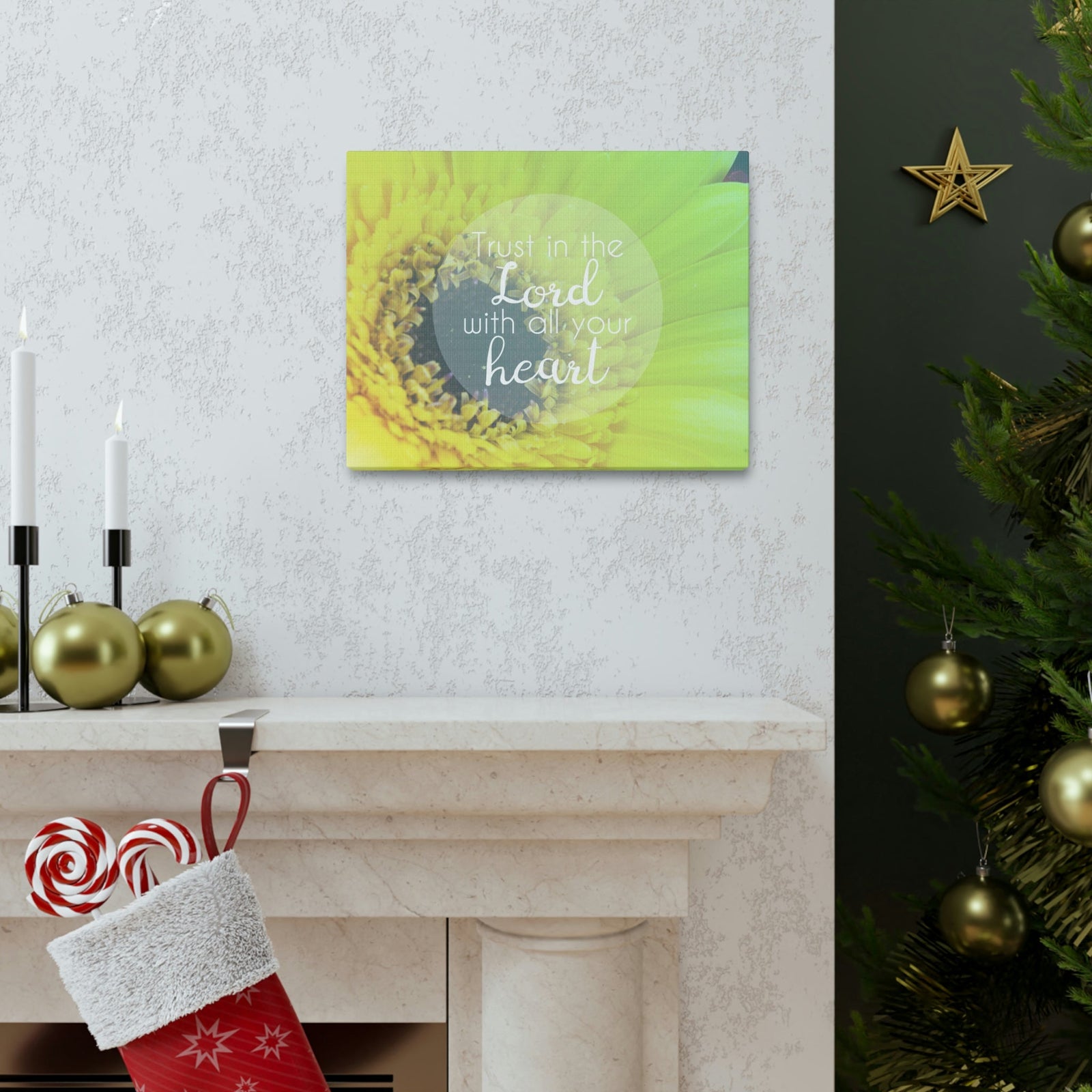 Scripture Walls With All Your Heart Proverbs 3:5 Lime Flower Christian Wall Art Bible Verse Print Ready to Hang Unframed-Express Your Love Gifts