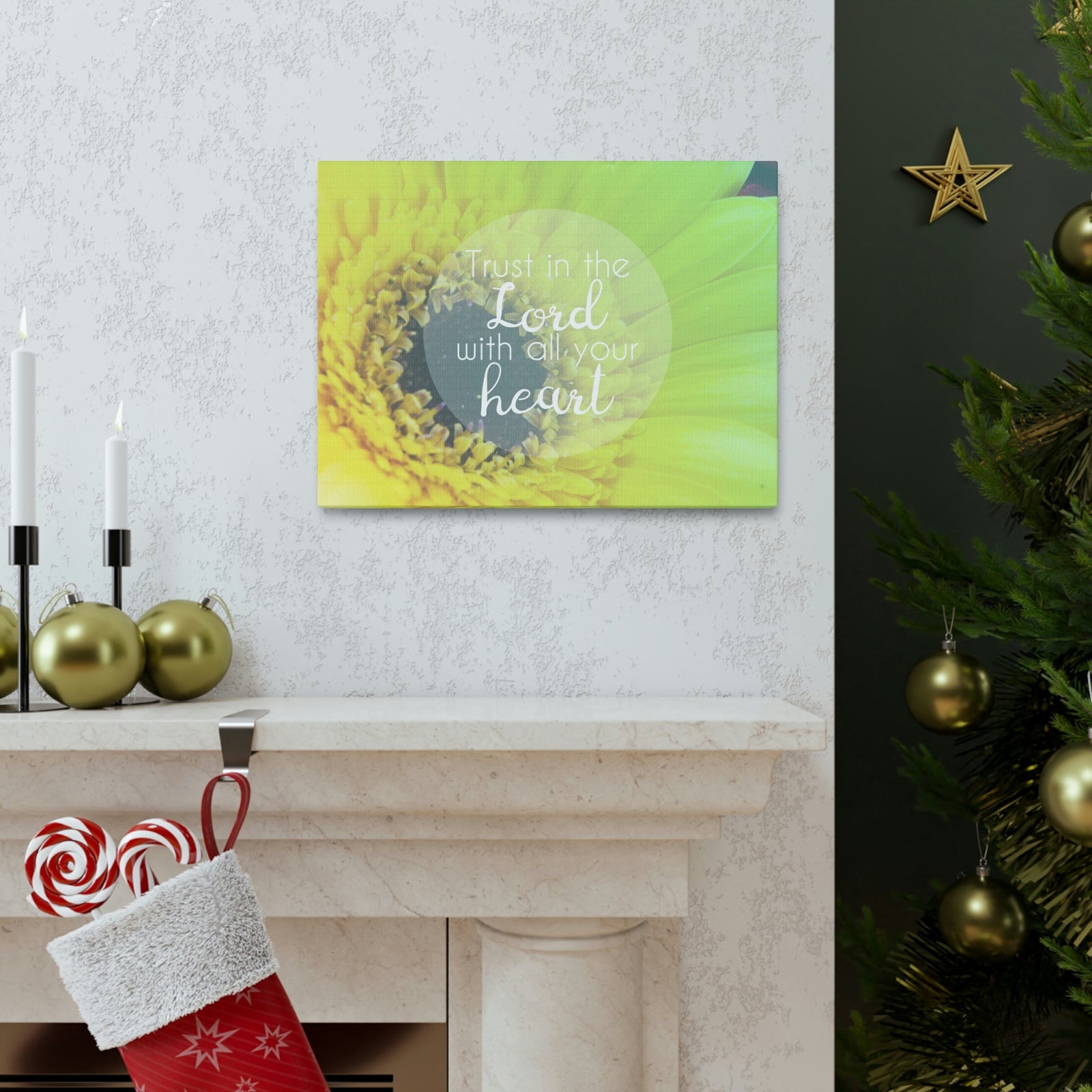 Scripture Walls With All Your Heart Proverbs 3:5 Lime Flower Christian Wall Art Bible Verse Print Ready to Hang Unframed-Express Your Love Gifts