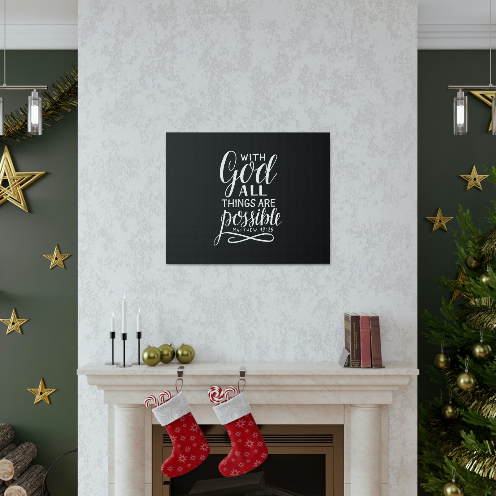 Scripture Walls With God All Things Are Possible Matthew 19:26 Black Christian Wall Art Bible Verse Print Ready to Hang Unframed-Express Your Love Gifts