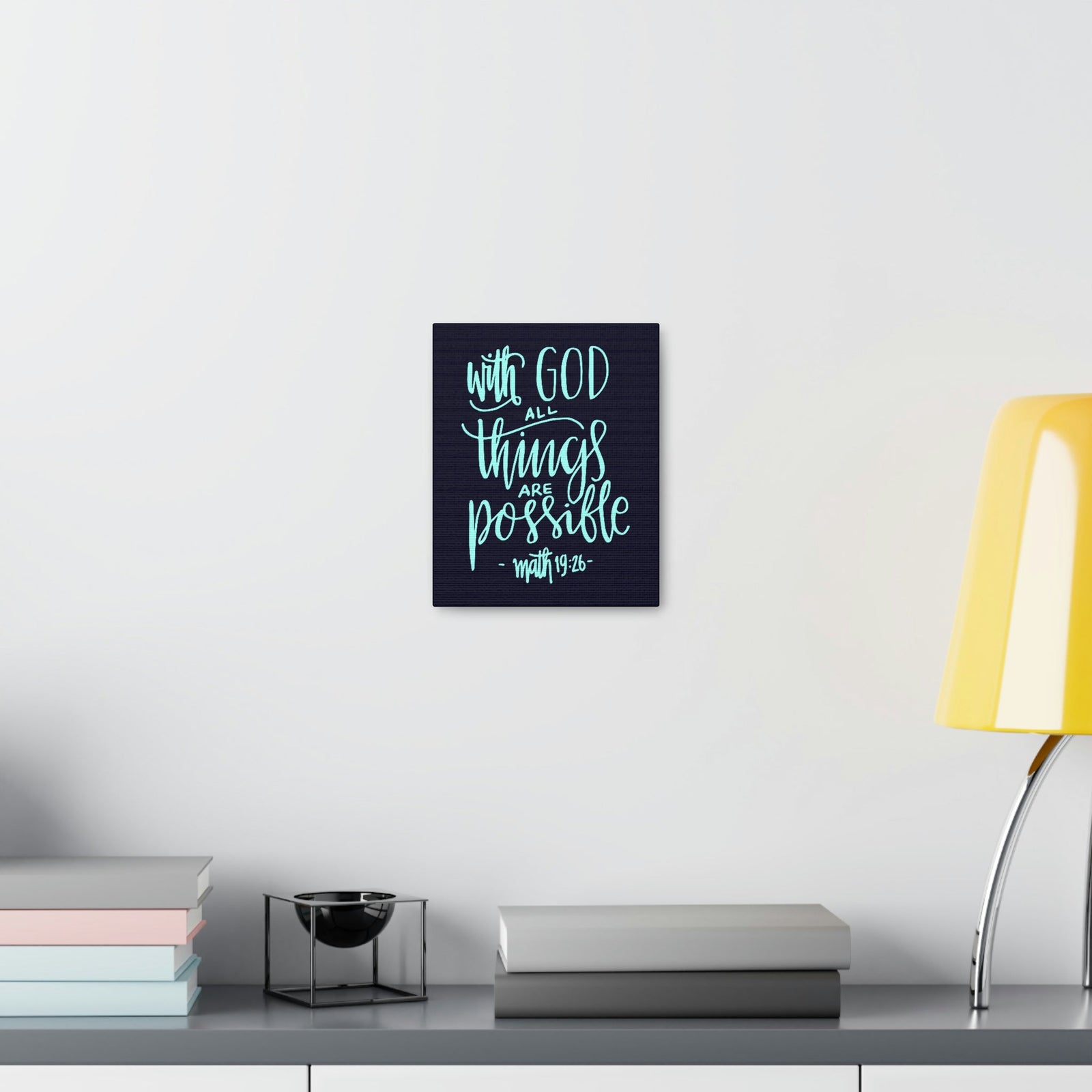 Scripture Walls With God All Things Matthew 19:26 Blue Cursive Christian Wall Art Bible Verse Print Ready To Hang Unframed-Express Your Love Gifts