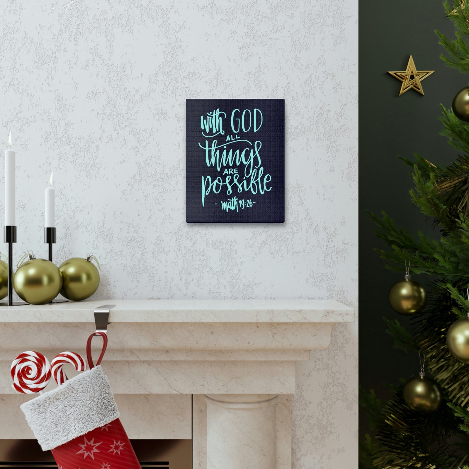 Scripture Walls With God All Things Matthew 19:26 Blue Cursive Christian Wall Art Bible Verse Print Ready To Hang Unframed-Express Your Love Gifts