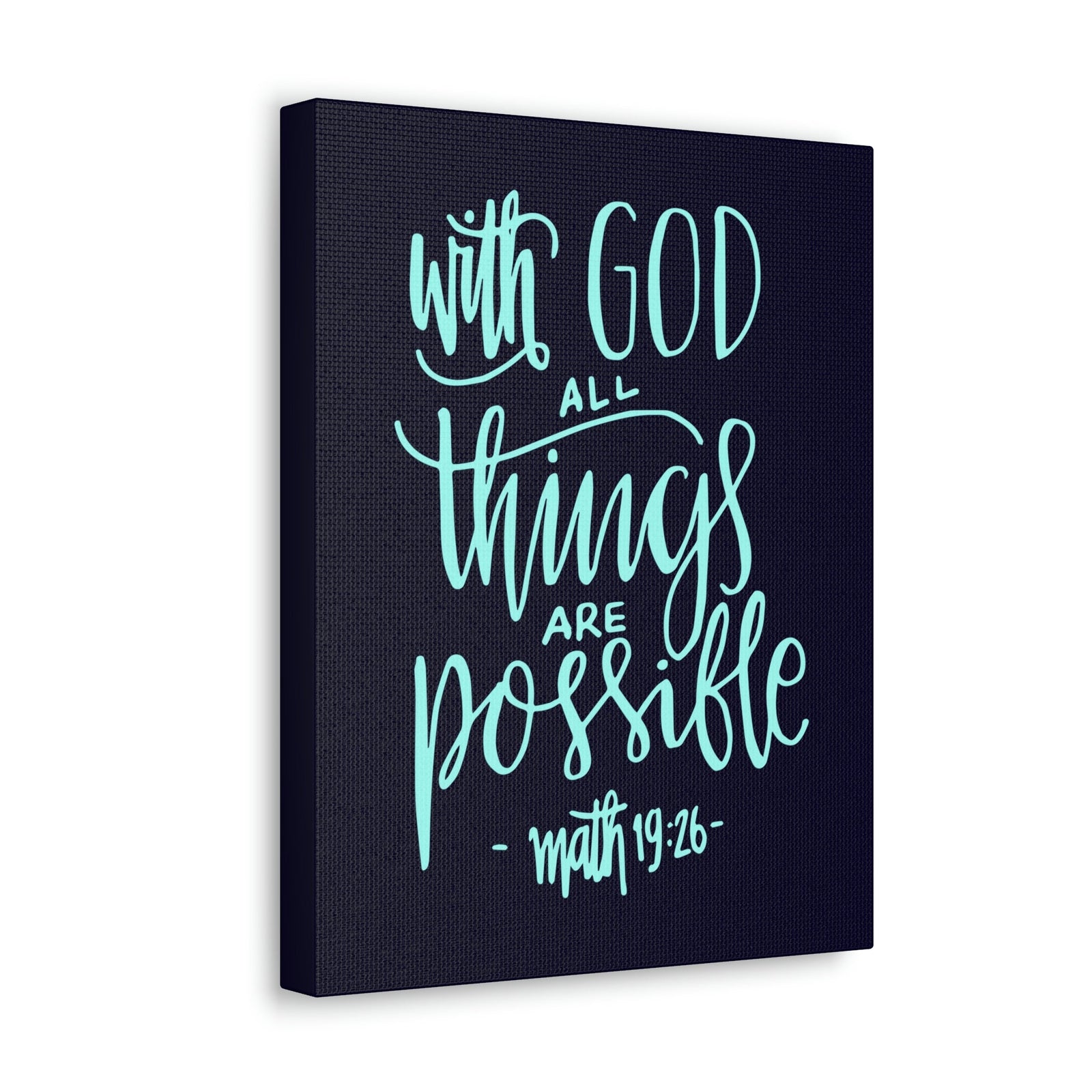 Scripture Walls With God All Things Matthew 19:26 Blue Cursive Christian Wall Art Bible Verse Print Ready To Hang Unframed-Express Your Love Gifts
