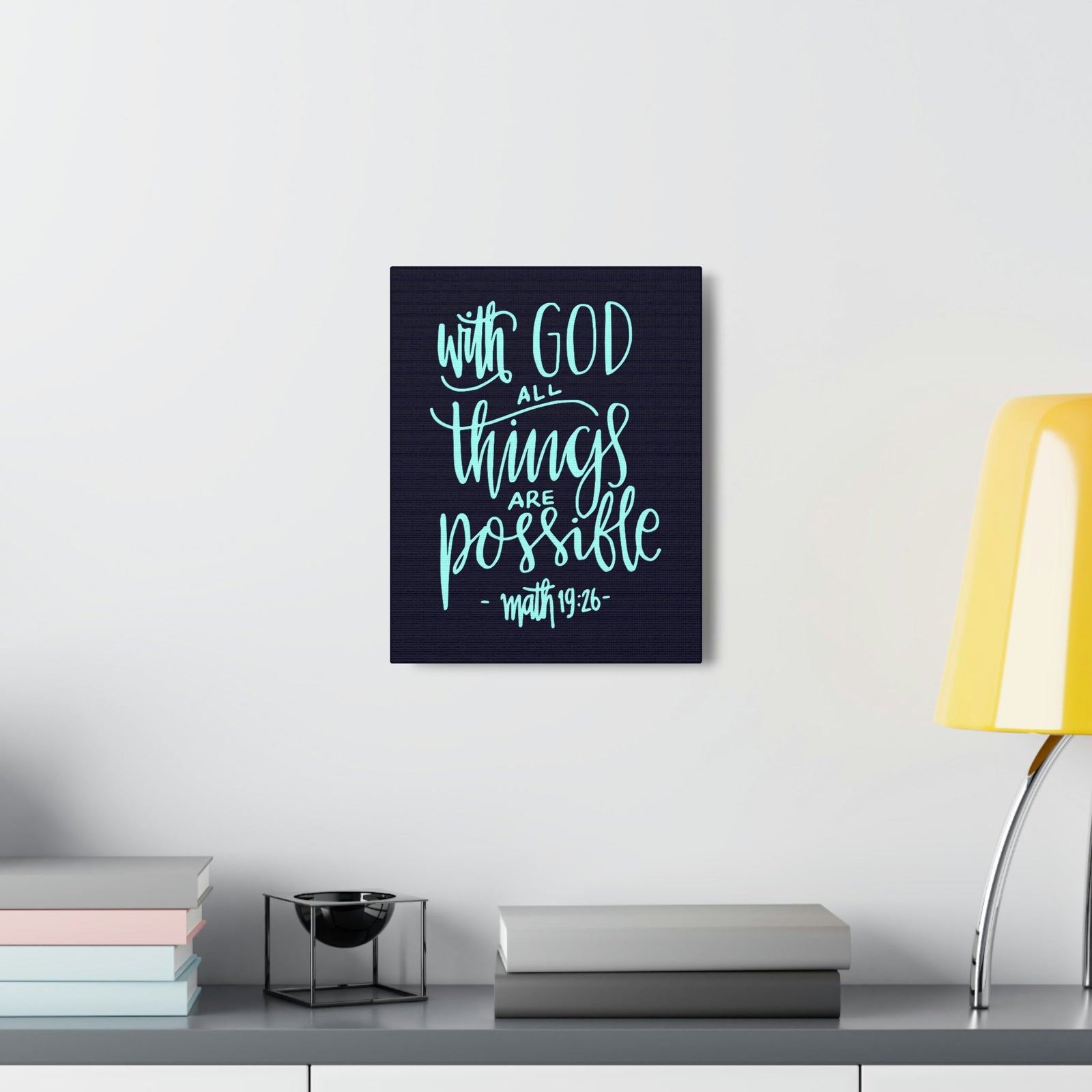 Scripture Walls With God All Things Matthew 19:26 Blue Cursive Christian Wall Art Bible Verse Print Ready To Hang Unframed-Express Your Love Gifts