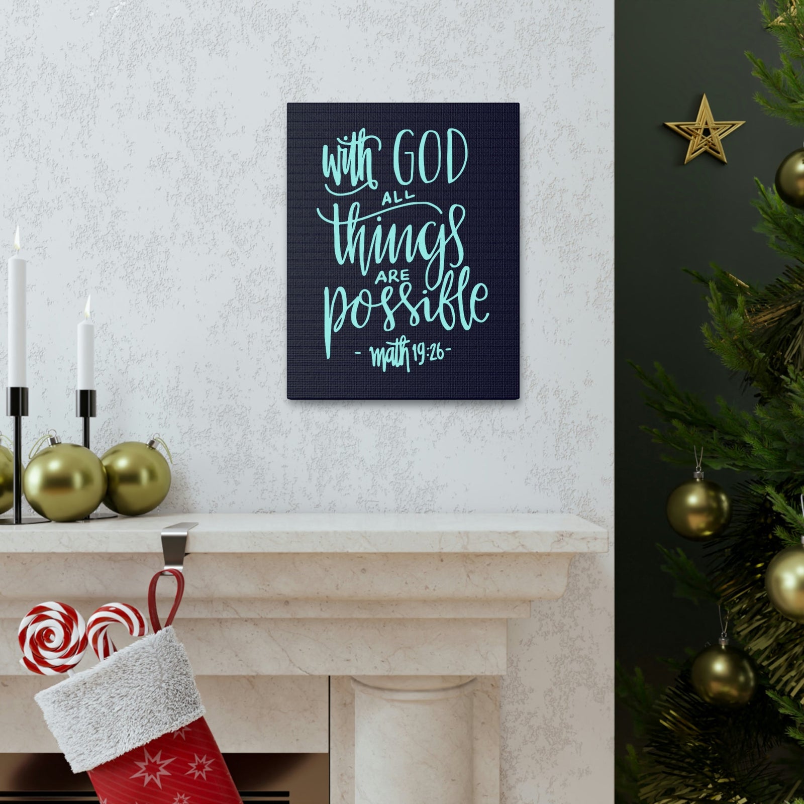 Scripture Walls With God All Things Matthew 19:26 Blue Cursive Christian Wall Art Bible Verse Print Ready To Hang Unframed-Express Your Love Gifts