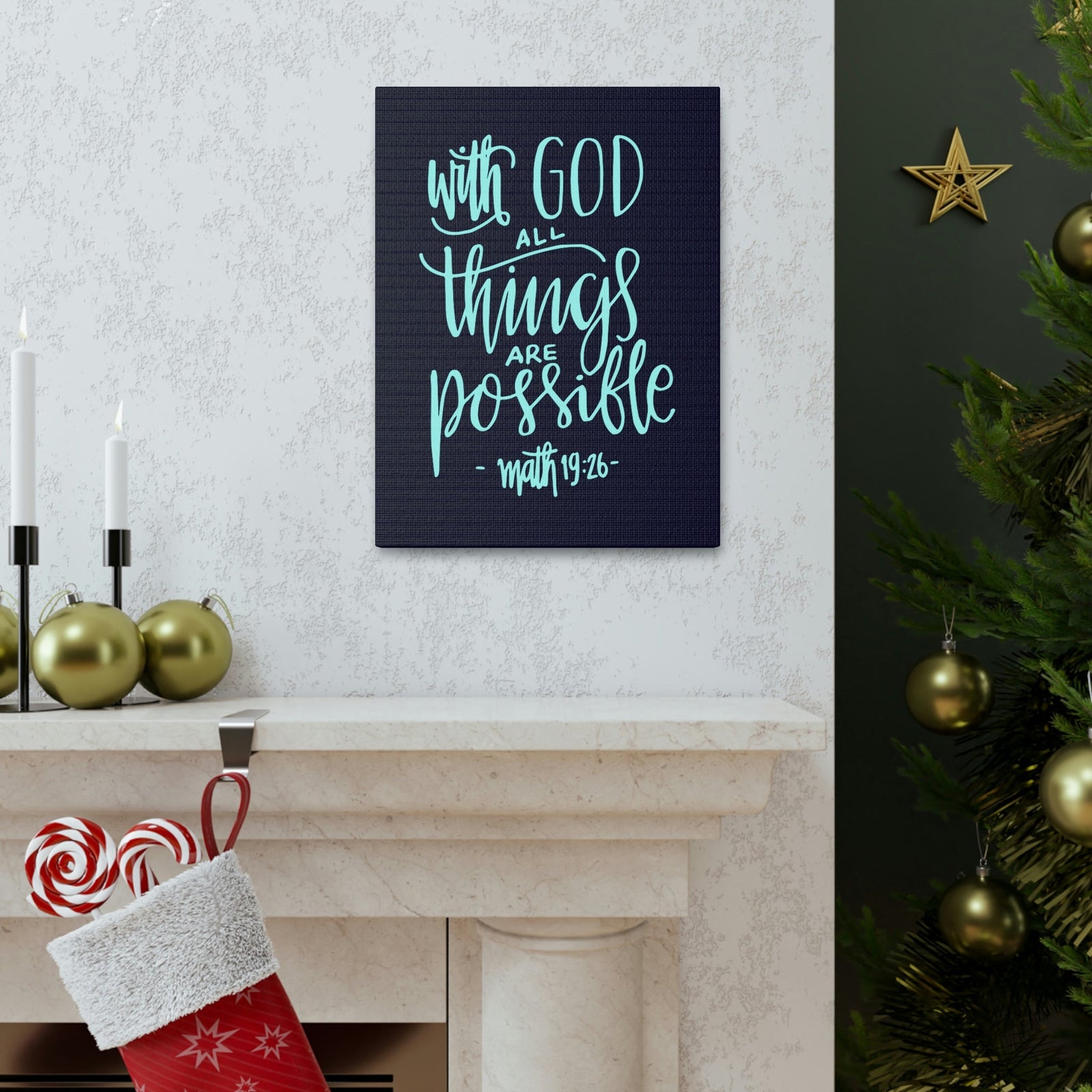 Scripture Walls With God All Things Matthew 19:26 Blue Cursive Christian Wall Art Bible Verse Print Ready To Hang Unframed-Express Your Love Gifts