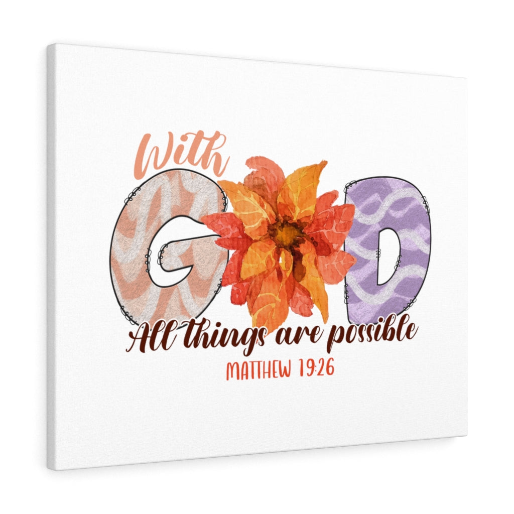 Scripture Walls With God Flowers Bible Verse Canvas Christian Wall Art Ready to Hang Unframed-Express Your Love Gifts