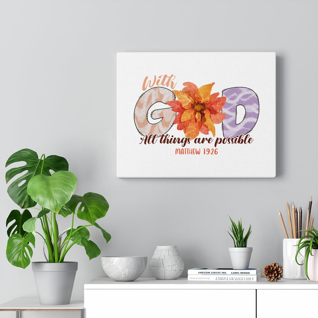 Scripture Walls With God Flowers Bible Verse Canvas Christian Wall Art Ready to Hang Unframed-Express Your Love Gifts