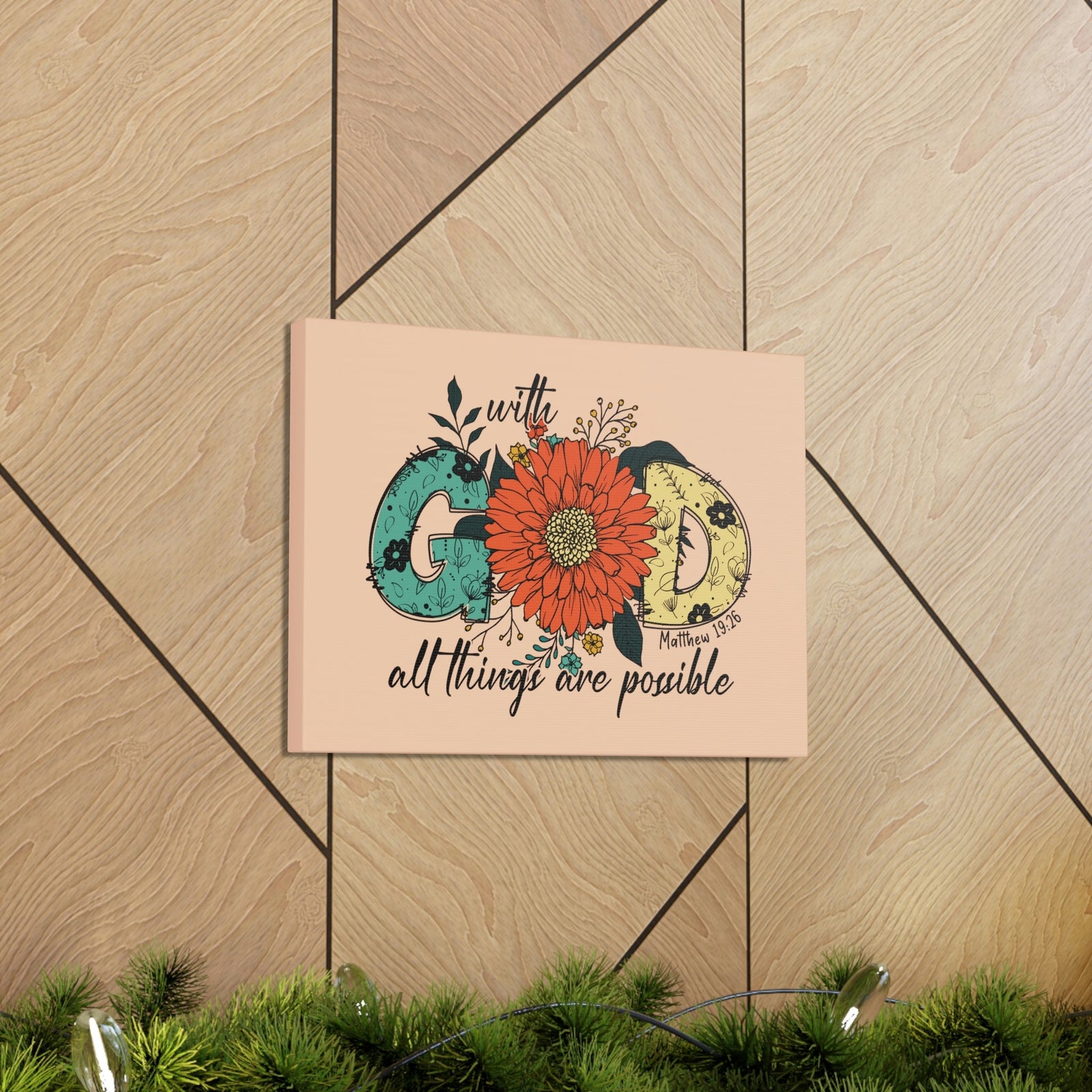 Scripture Walls With God Mark 10:27 Three Flowers Peach Christian Wall Art Bible Verse Print Ready to Hang Unframed-Express Your Love Gifts