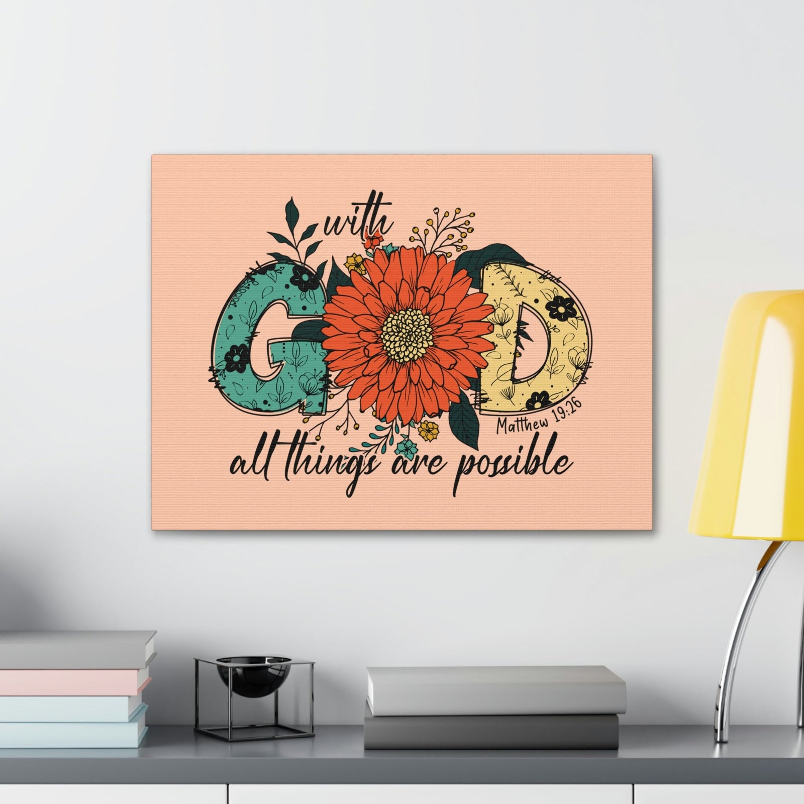 Scripture Walls With God Mark 10:27 Three Flowers Peach Christian Wall Art Bible Verse Print Ready to Hang Unframed-Express Your Love Gifts