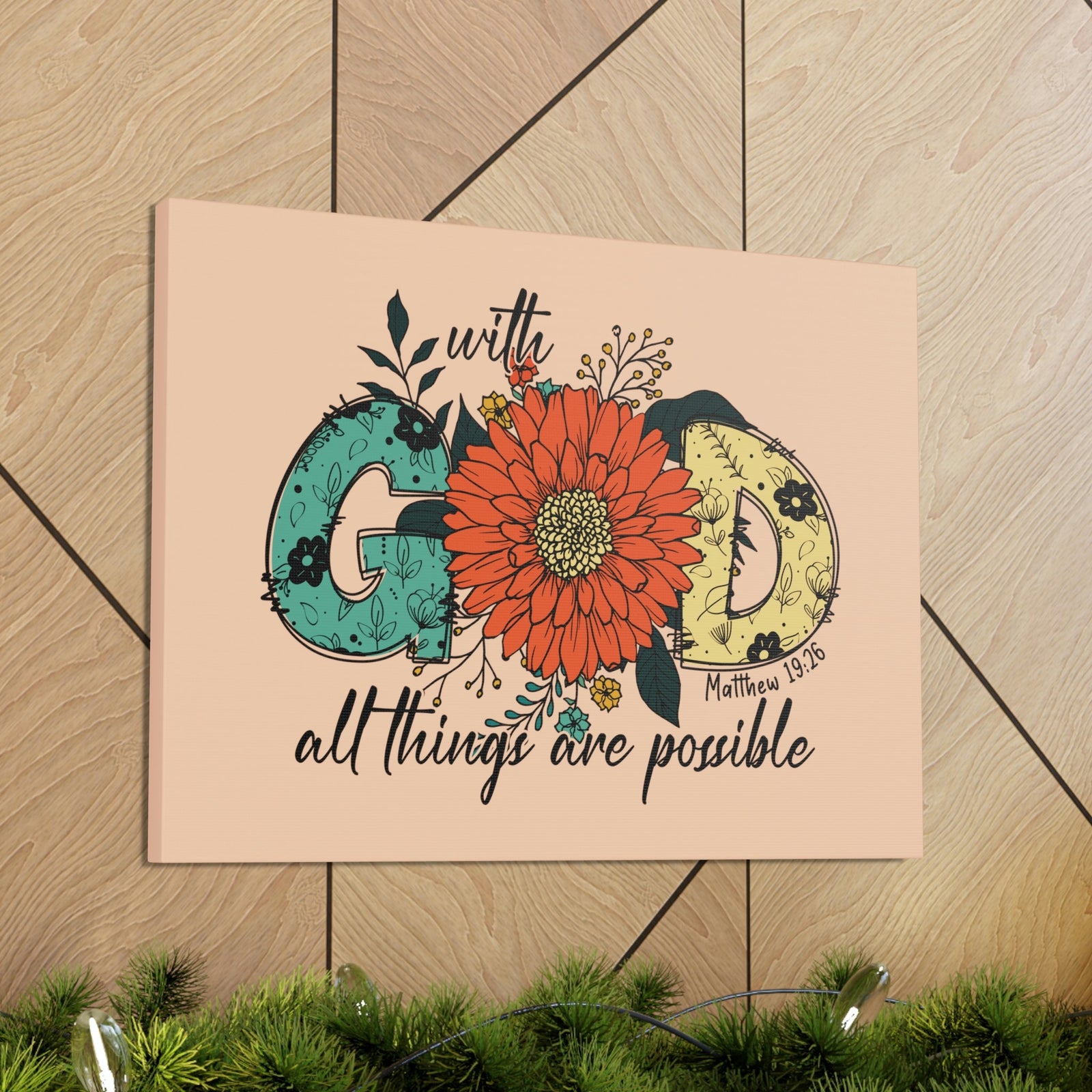 Scripture Walls With God Mark 10:27 Three Flowers Peach Christian Wall Art Bible Verse Print Ready to Hang Unframed-Express Your Love Gifts